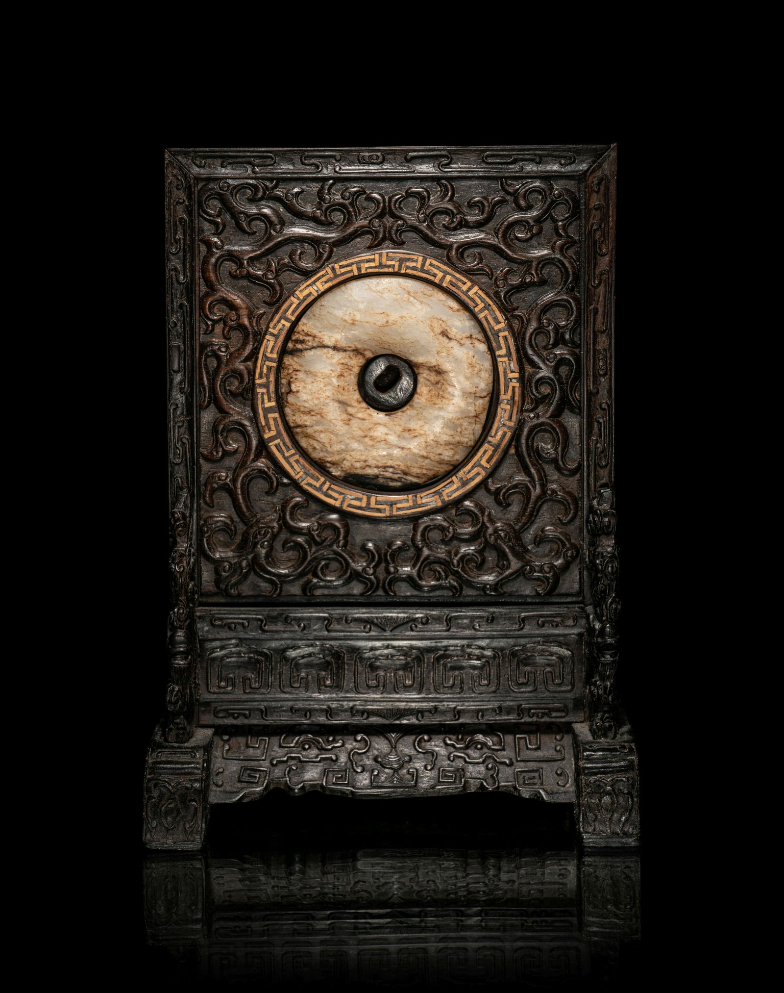 A Chinese Jade Bi Disc Inset Hardwood Table Screen (1 of 6)