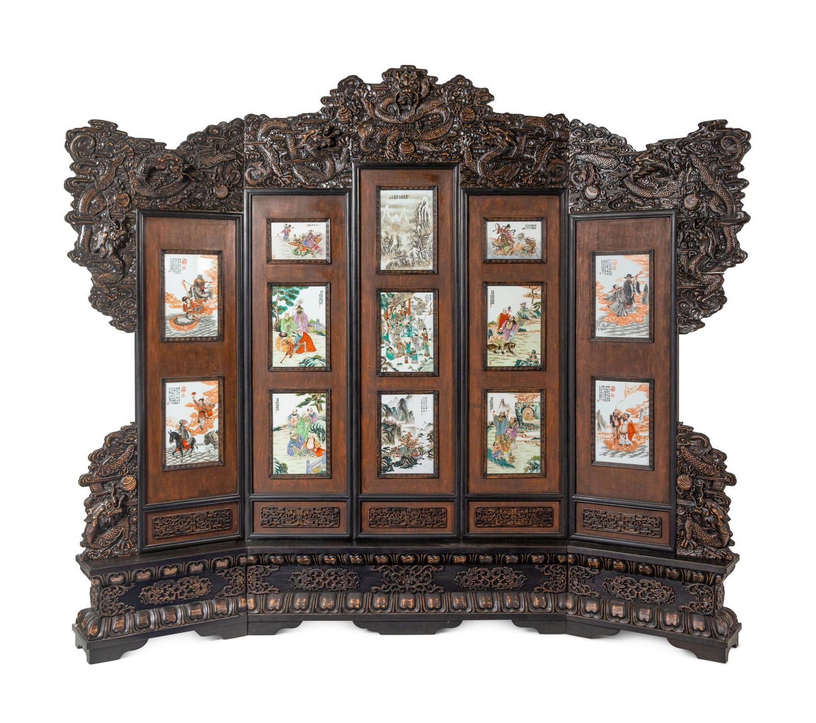A Large Chinese Porcelain Inset Hardwood Screen (1 of 8)