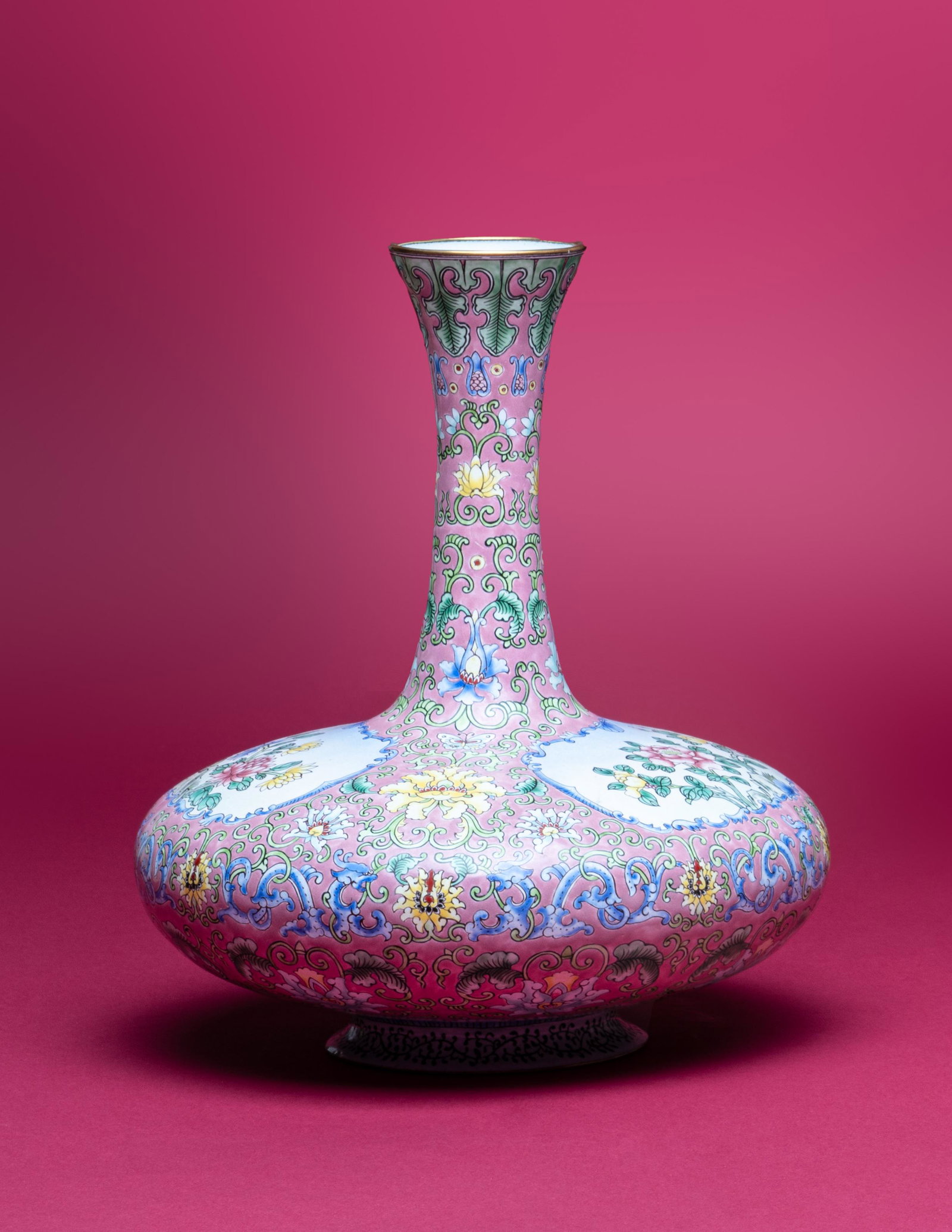 A Pink Ground Canton Enamel Bottle Vase, Biqiping (1 of 4)