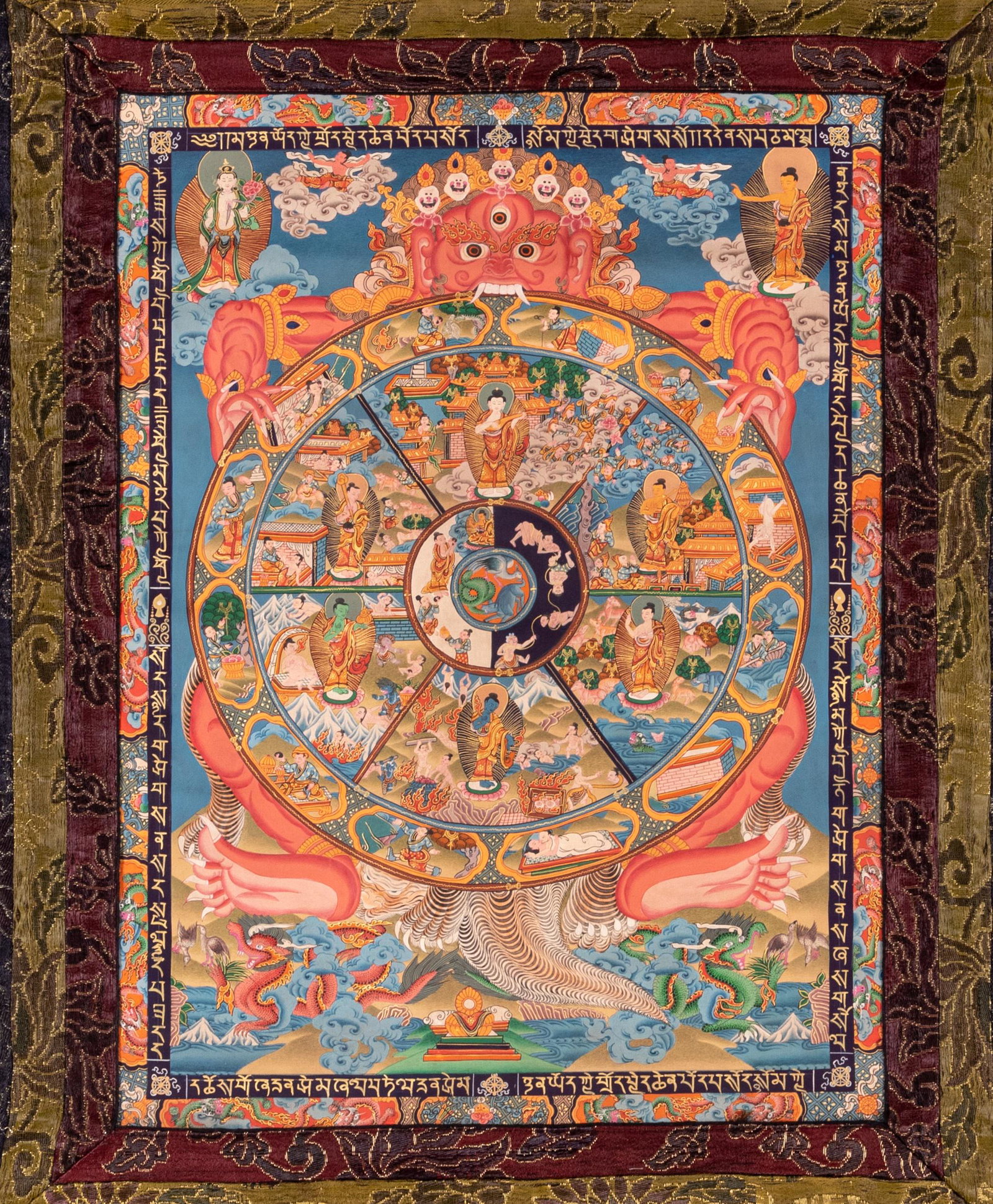 A Tibetan Thangka: A Tibetan Thangka 20th Century painted to show a mandala backed by a wrathful deity. Image: 22 1/4 x 17 in., 56.5 x 43.2 cm. Property from a Private Collector, Florida