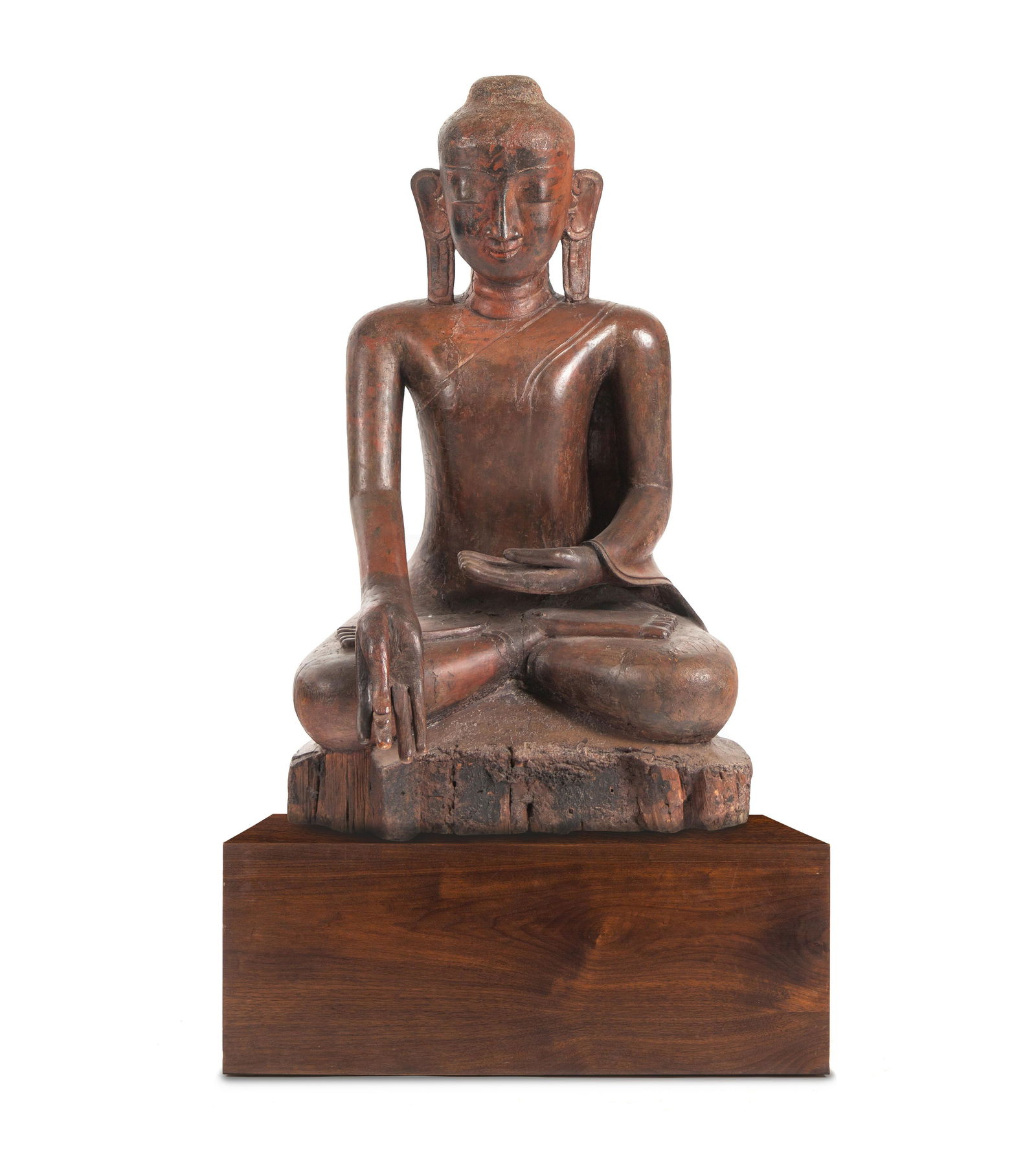A Burmese Carved Wood Figure of Seated Buddha (1 of 5)