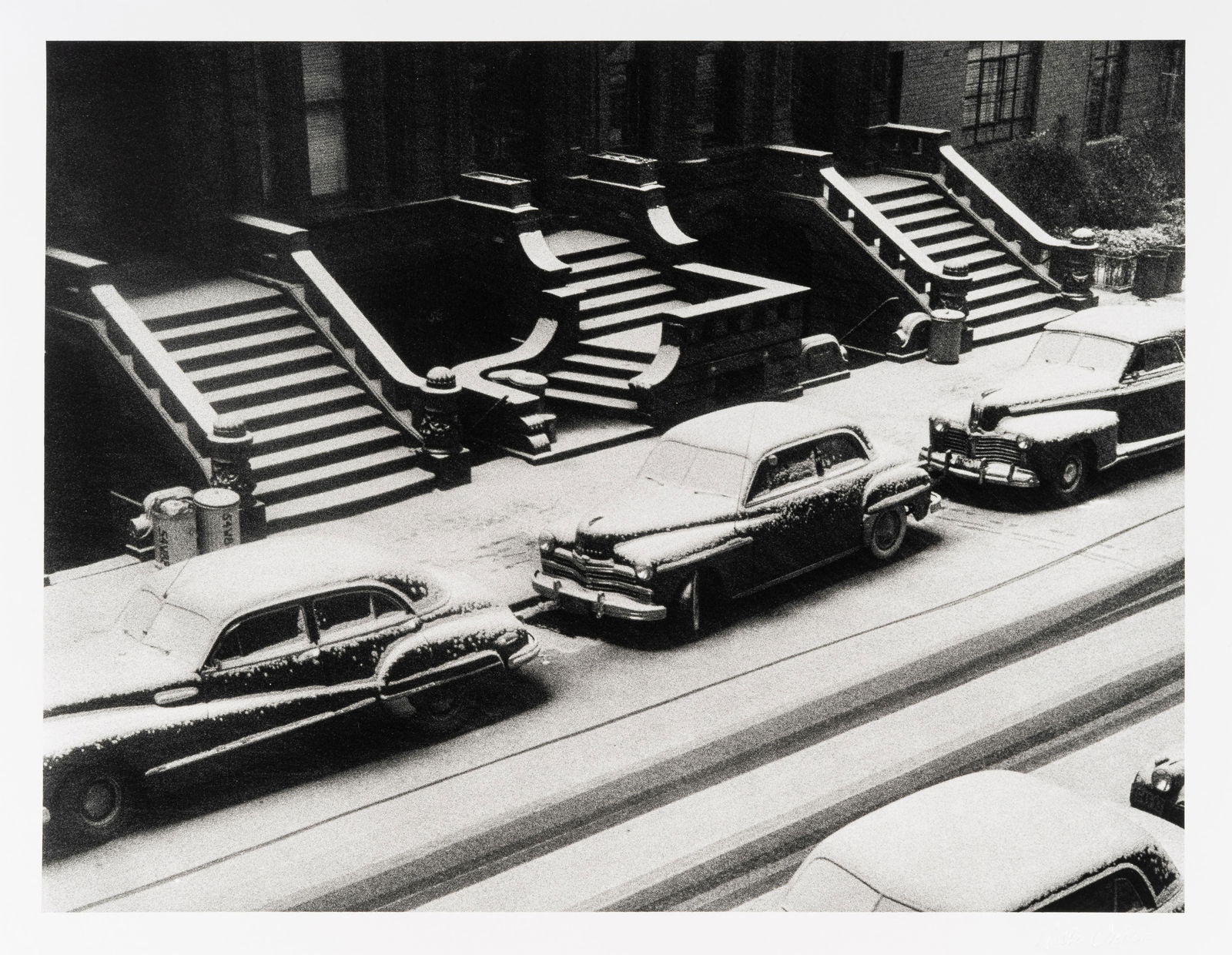 Ruth Orkin (1921-1985) White Stoops, 88th Street, New York City, 1952: Ruth Orkin (1921-1985) White Stoops, 88th Street, New York City, 1952 Gelatin silver print, printed later, facsimile signature blindstamp in the margin; signed, titled and dated by Mary Engel, Orkin E