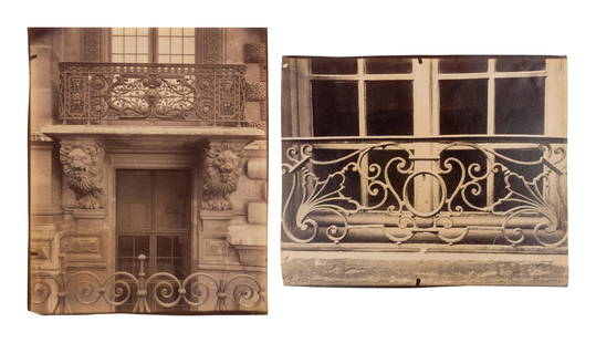 Eugene Atget (French, 1857-1927) A pair of photographs (Balcon, Louvre; Ancien Monastere des: Eugene Atget (French, 1857-1927) A pair of photographs (Balcon, Louvre; Ancien Monastere des Benedictins anglais, 269 rue Saint-Jacques), 1905 albumen silver prints from glass negatives largest: 8 5/1