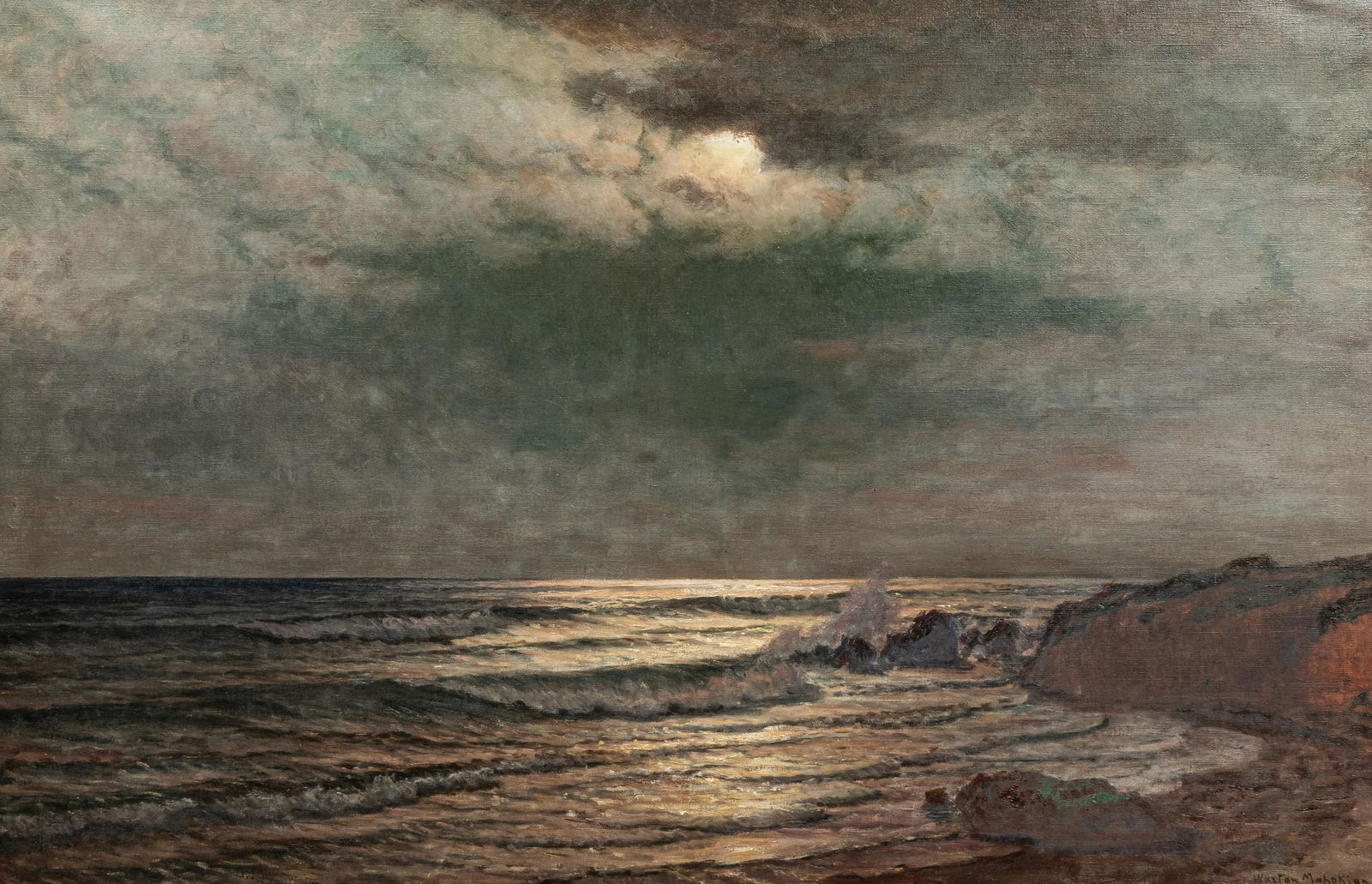 Vartan Mahokian (Armenian, 1869-1937) Moonlit Seascape (1 of 5)
