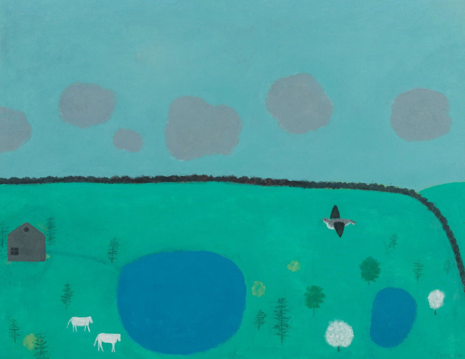 Doris Emrick Lee (American, 1905-1983) Spring Lakes, c. 1950: Doris Emrick Lee (American, 1905-1983) Spring Lakes, c. 1950 oil on canvas signed Doris Lee (lower right) 34 1/4 x 44 1/4 inches. Provenance: D. Wigmore Fine Arts, New York (label verso) Irving Galler