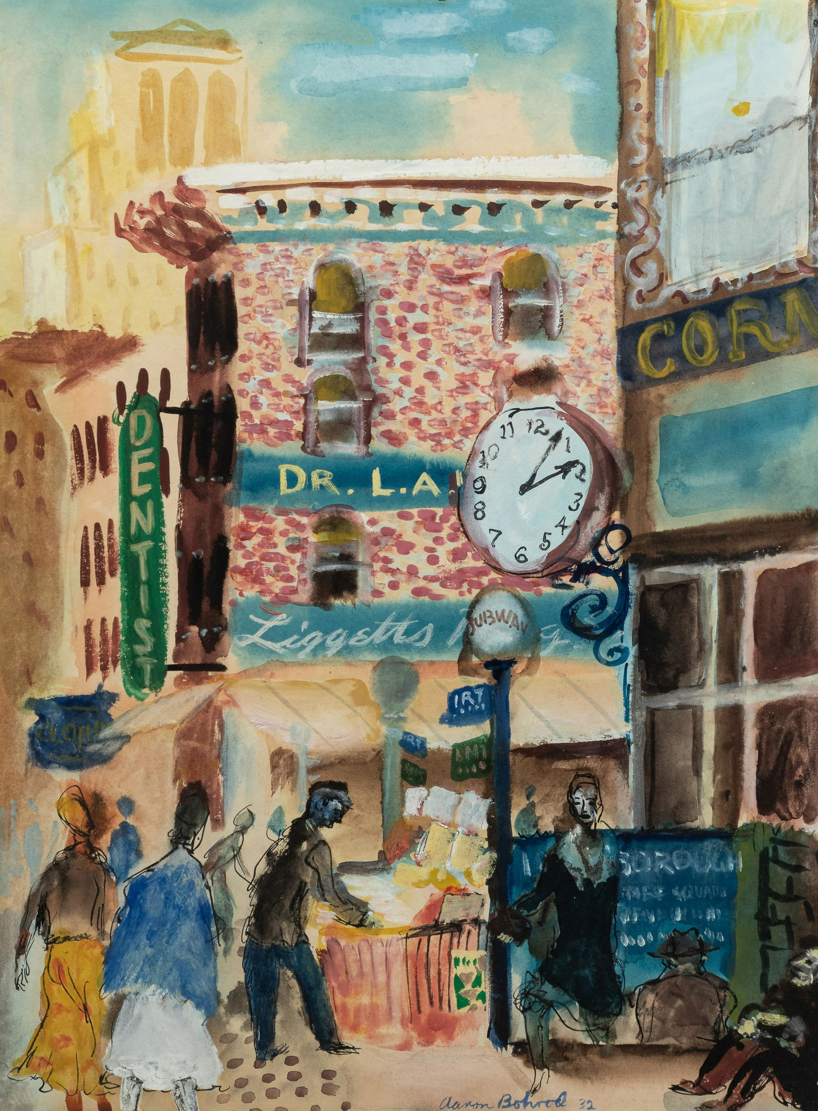 Aaron Bohrod (American, 1907-1992) Street Scene, 1932: Aaron Bohrod (American, 1907-1992) Street Scene, 1932 watercolor and gouache on paper signed Aaron Bohrod and dated (lower center) 18 x 13 1/4 inches.