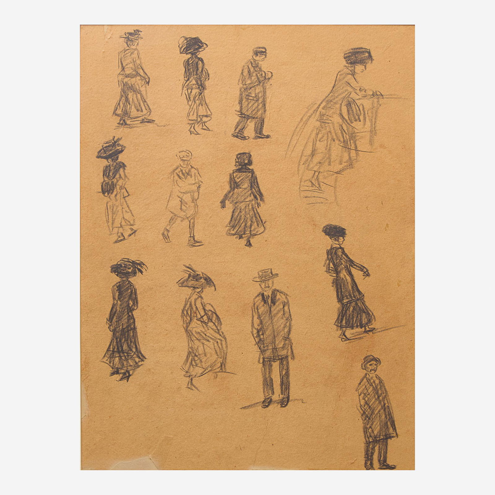 William Glackens (American, 1870-1938) Sketch Page: William Glackens (American, 1870-1938) Sketch Page Conté crayon on tan paper17 1/4 x 13 1/4 in. (43.8 x 33.6cm) Provenance Kraushaar Galleries, New York, New York. Private Coll