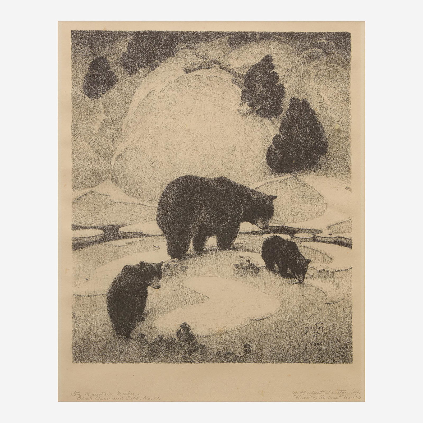 William Herbert Dunton (American, 1878-1936) The Mountain Mother, Black Bear and Cubs (1 of 2)