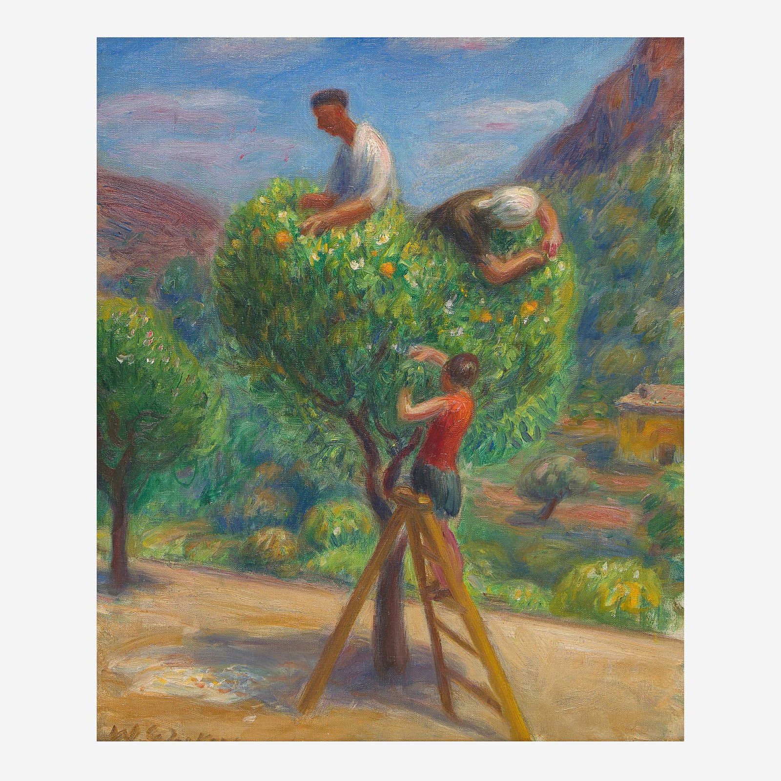 William Glackens (American, 1870–1938) Picking Fruit: William Glackens (American, 1870–1938) Picking Fruit Signed 'W Glackens' bottom left, oil on canvas18 x 14 7/8 in. (45.7 x 37.8cm)Executed circa 1925. Provenance Kraushaar Galleries Inc.,