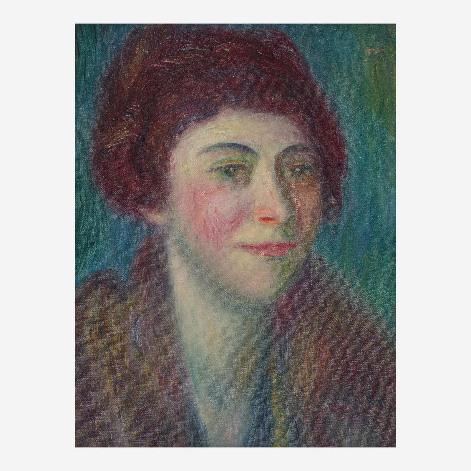 William Glackens (American, 1870–1938) Head of a Woman with Fur Collar: William Glackens (American, 1870–1938) Head of a Woman with Fur Collar Oil on canvas13 1/4 x 10 in. (33.7 x 25.4cm) Provenance John H. Surovek, Palm Beach, Florida.Acquired directly