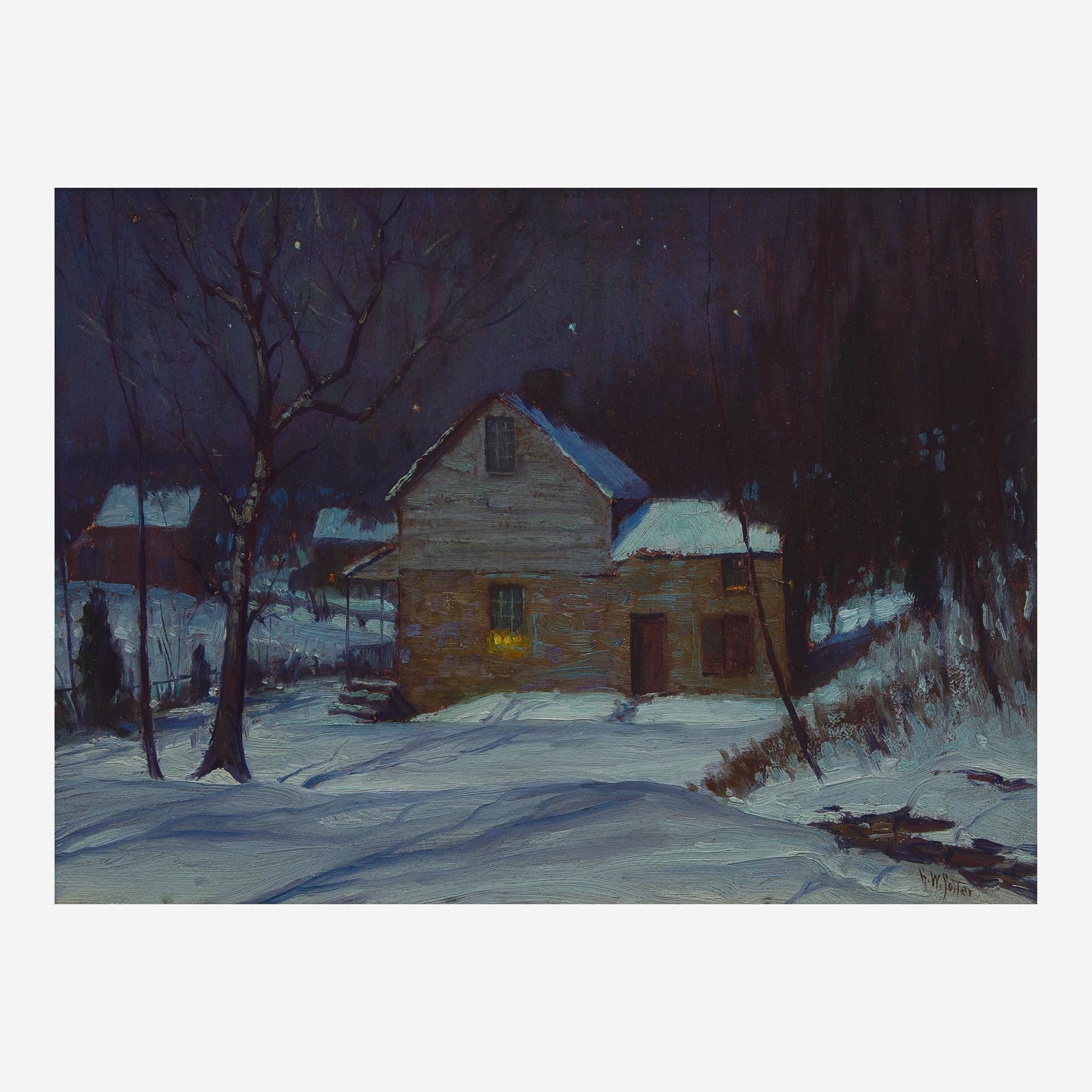 George William Sotter (American, 1879–1953) The Neighbor's House: George William Sotter (American, 1879–1953) The Neighbor's House Signed 'G.W. Sotter' bottom right, oil on Masonite12 x 16 in. (30.5 x 40.6cm) Provenance Christie's, New York, sale of No