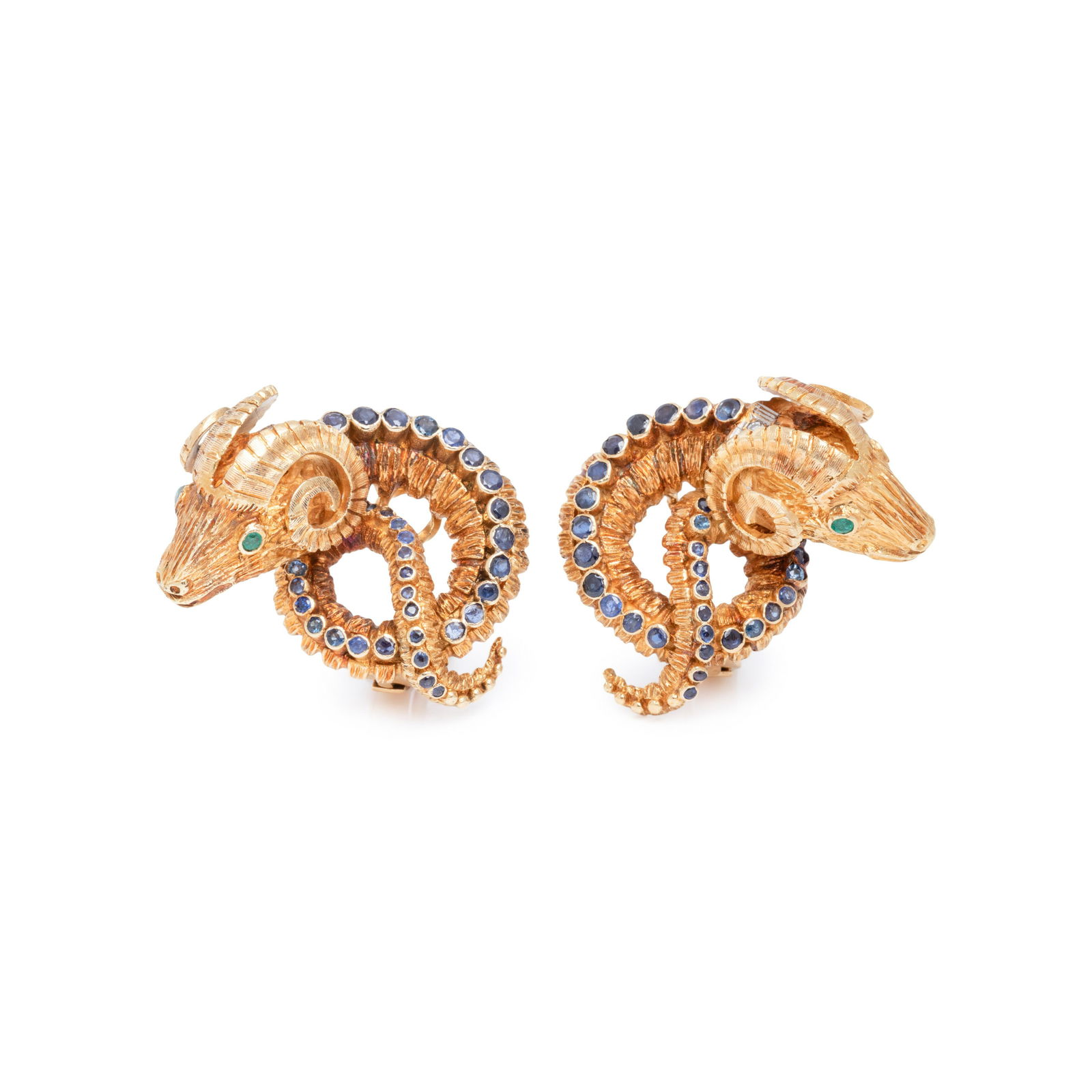 LALAOUNIS, YELLOW GOLD, SAPPHIRE, EMERALD AND DIAMOND EARCLIPS (1 of 2)