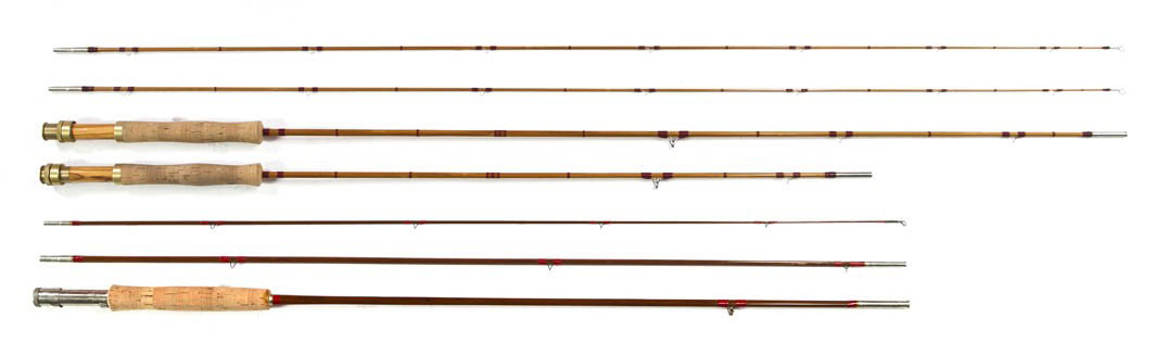 Two Bamboo Fishing Rods, Walton Powell and Wright: Two Bamboo Fishing Rods, Walton Powell and Wright& McGill, the first convertible into either a 7 foot rod or an 8 foot rod.