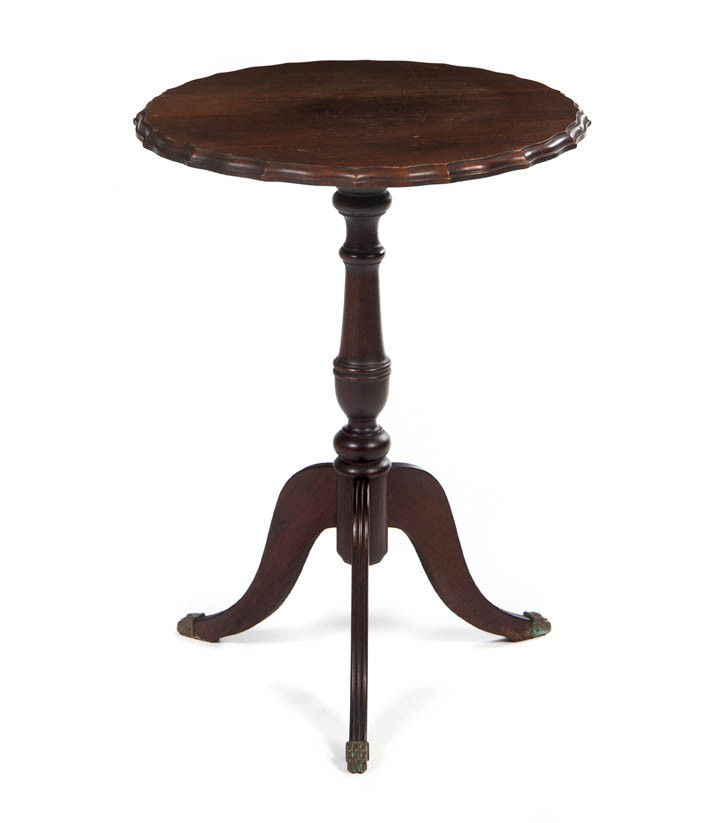 A Georgian Style Tripod Tea Table, Height 27 1/4: A Georgian Style Tripod Tea Table, having pie crust top, raised on turned standard. Height 27 1/4 inches.