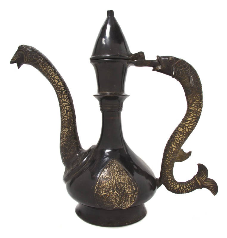 A Middle Eastern Bronze Ewer, Height 14 1/4 inche: A Middle Eastern Bronze Ewer, 20th century, having serpent spout and handle. Height 14 1/4 inches.