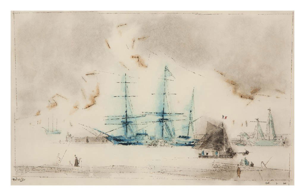 After Lyonel Feininger, (American/German, 1871-19: After Lyonel Feininger (American/German, 1871-1956) Boats, 1944 reproduction of watercolor signed Feininger and dated (lower left) 11 1/4 x 18 inches.