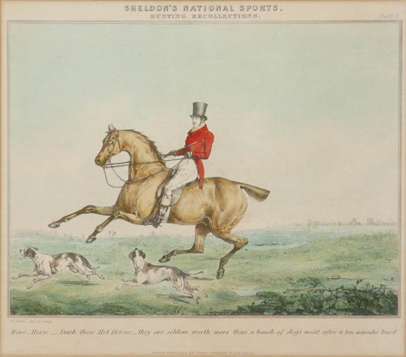 Henry Alken, (British, 1785-1851), Sheldon's Nati: Henry Alken (British, 1785-1851) Sheldon's National Sport: Hunting Recollection (Set of 4) color engravings 8 x 11 inches (each). Provenance: The Parker Gallery, London