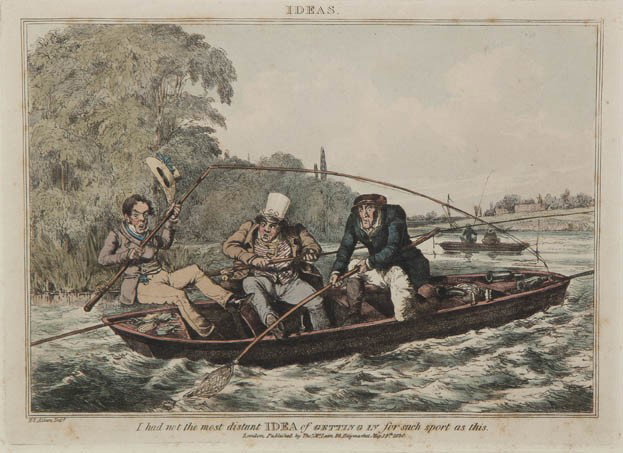 Henry Alken, (British, 1785-1851), Ideas: I had n: Henry Alken (British, 1785-1851) Ideas: I had not the most distant idea for getting in for such a sport as this color engraving 6 1/2 x 9 1/2 inches. Provenance: Vixseboxse Art Galleries, Clevel