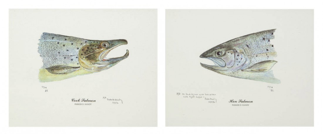 Parker Handy, , Cock and Hen Salmon (a pair): Parker Handy Cock and Hen Salmon (a pair) lithographs edition AP, each signed Parker Handy 4 x 7 inches.
