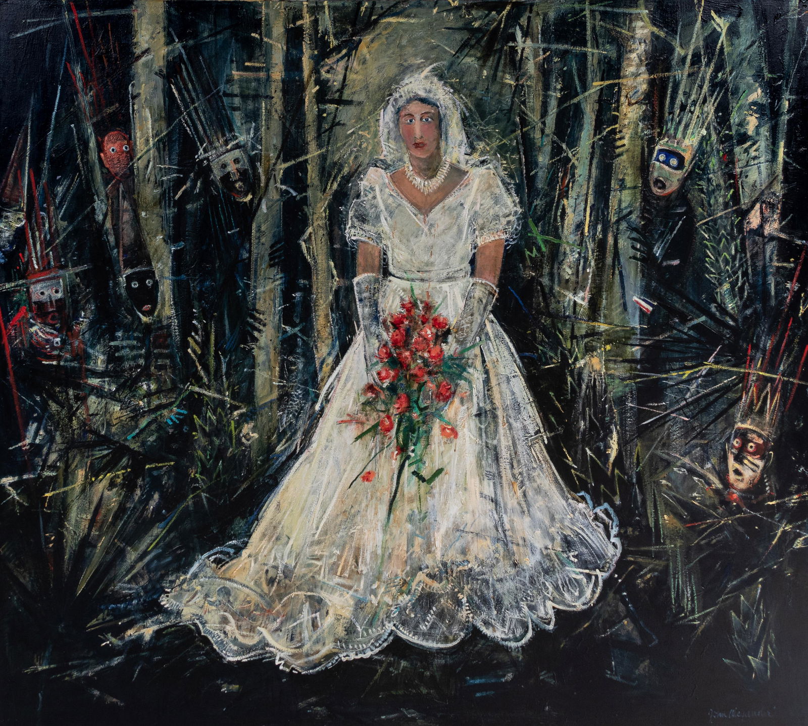 John Alexander (American, b. 1945) Waiting in the Wrong Woods, 1986: John Alexander (American, b. 1945) Waiting in the Wrong Woods, 1986 oil on canvas signed John Alexander, titled and dated (verso) 90 x 100 inches. Provenance: Marlborough Gallery, New York Nancy and T