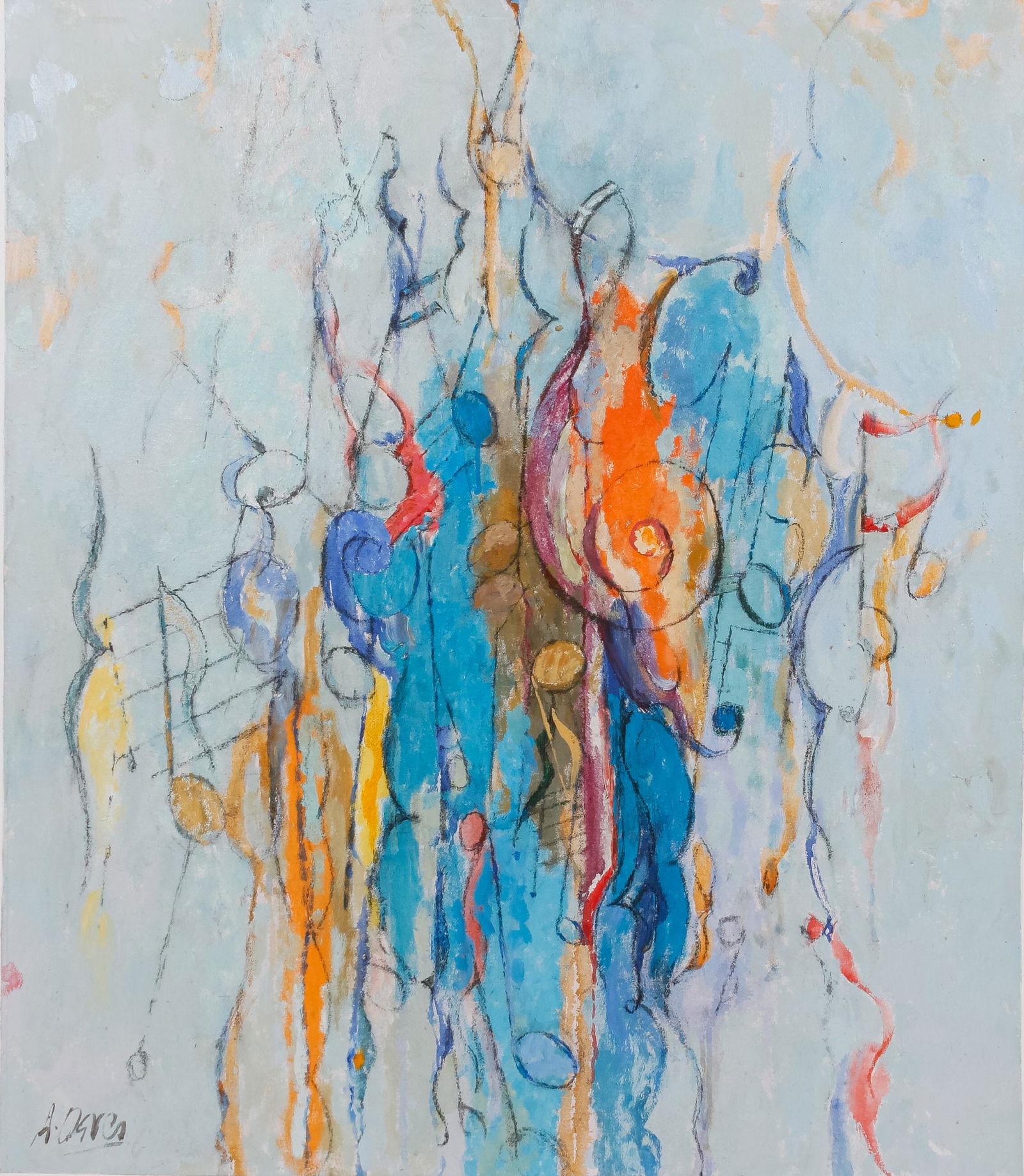 Arthur Osver (American, 1912-2016) Adagio: Arthur Osver (American, 1912-2016) Adagio mixed media on canvas laid to board signed A. Osver (lower left); signed and titled (verso) 40 x 34 1/2 inches. Property from a Prominent Missouri Collection