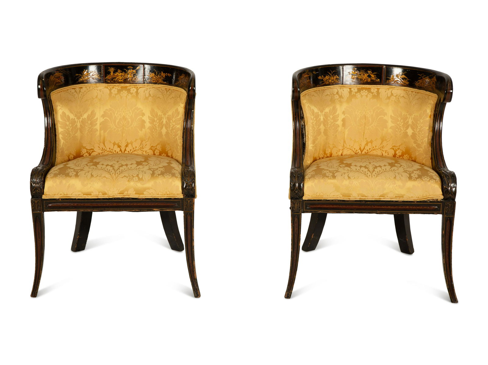 A Pair of Regency Ebonized and Gilt Barrel Back Armchairs (1 of 4)