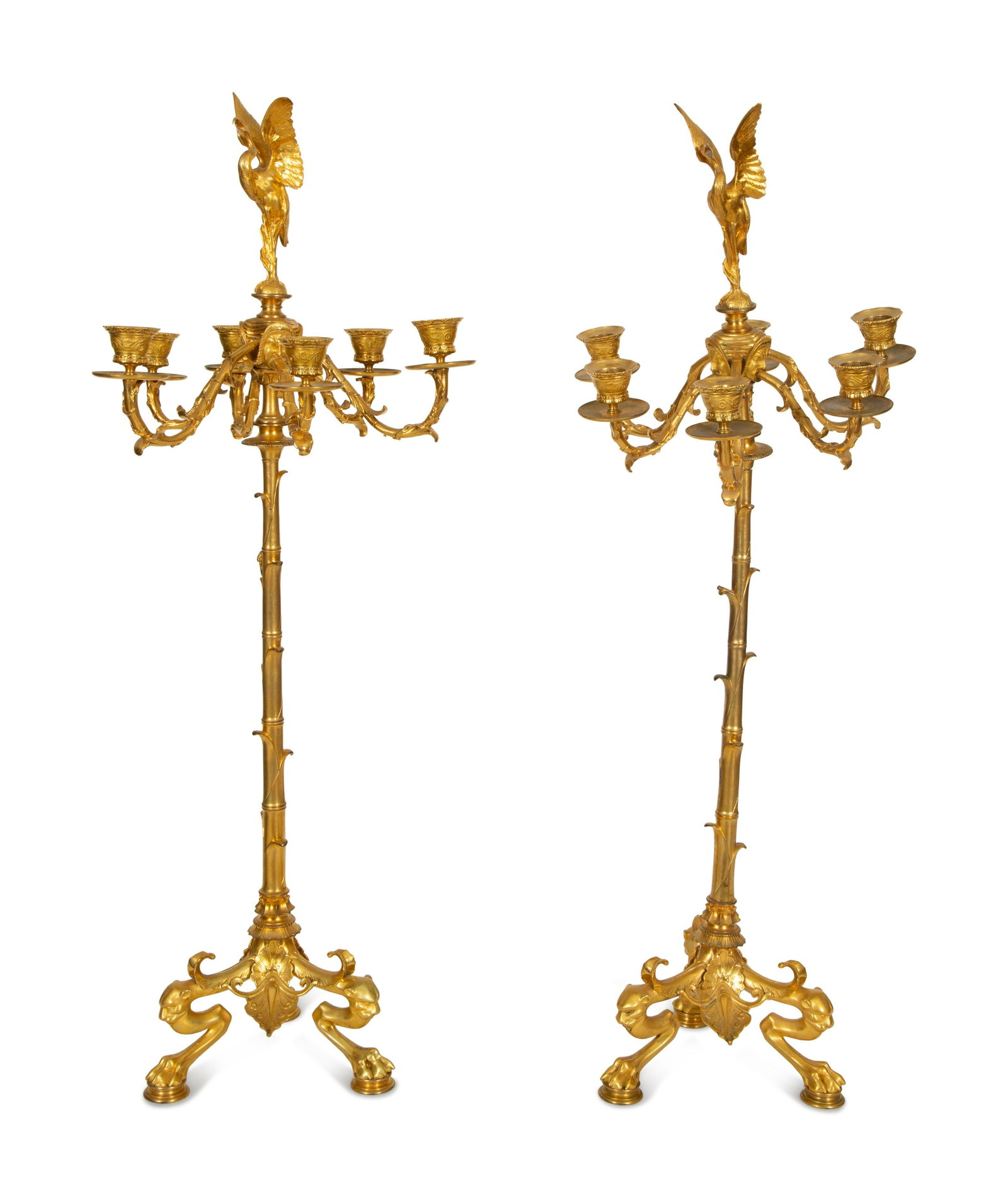 A Pair of Neoclassical Gilt Bronze Six-Light Candelabra: A Pair of Neoclassical Gilt Bronze Six-Light Candelabra 19th/20th Century Height 32 inches.