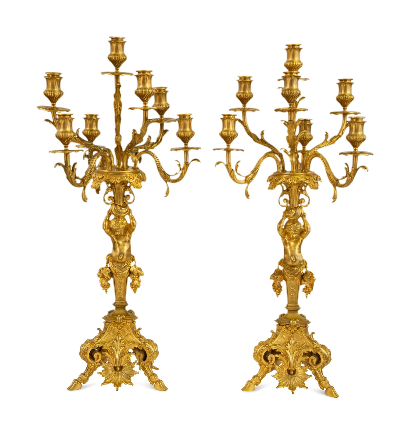 A Pair of Gilt Bronze Figural Seven-Light Candelabra (1 of 12)