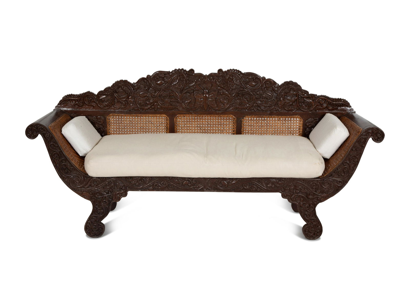 A British Colonial Carved Mahogany and Cane Work Settee (1 of 5)