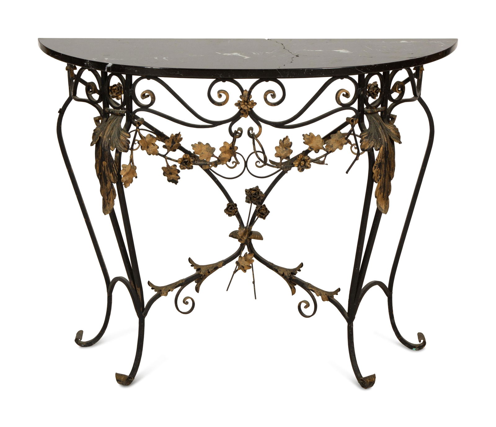A Parcel Gilt Wrought Iron Marble-Top Console Table (1 of 5)