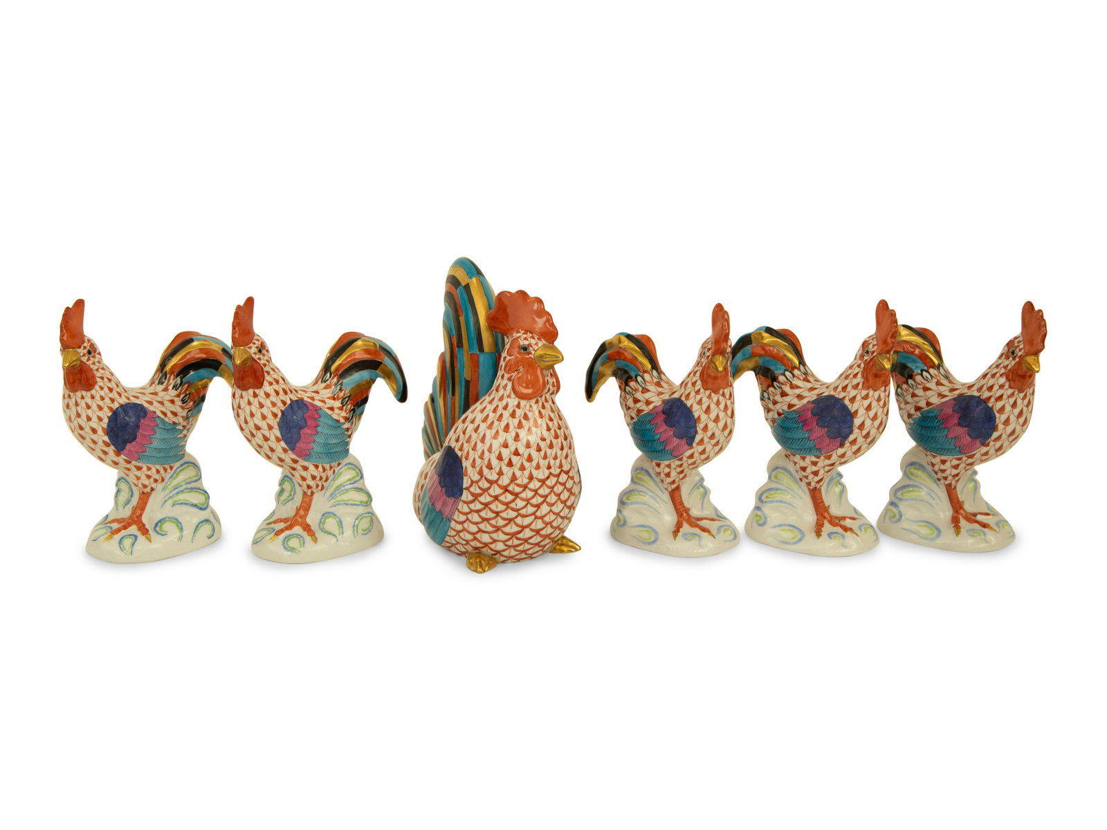 Six Herend Porcelain Rooster Figurines (1 of 3)