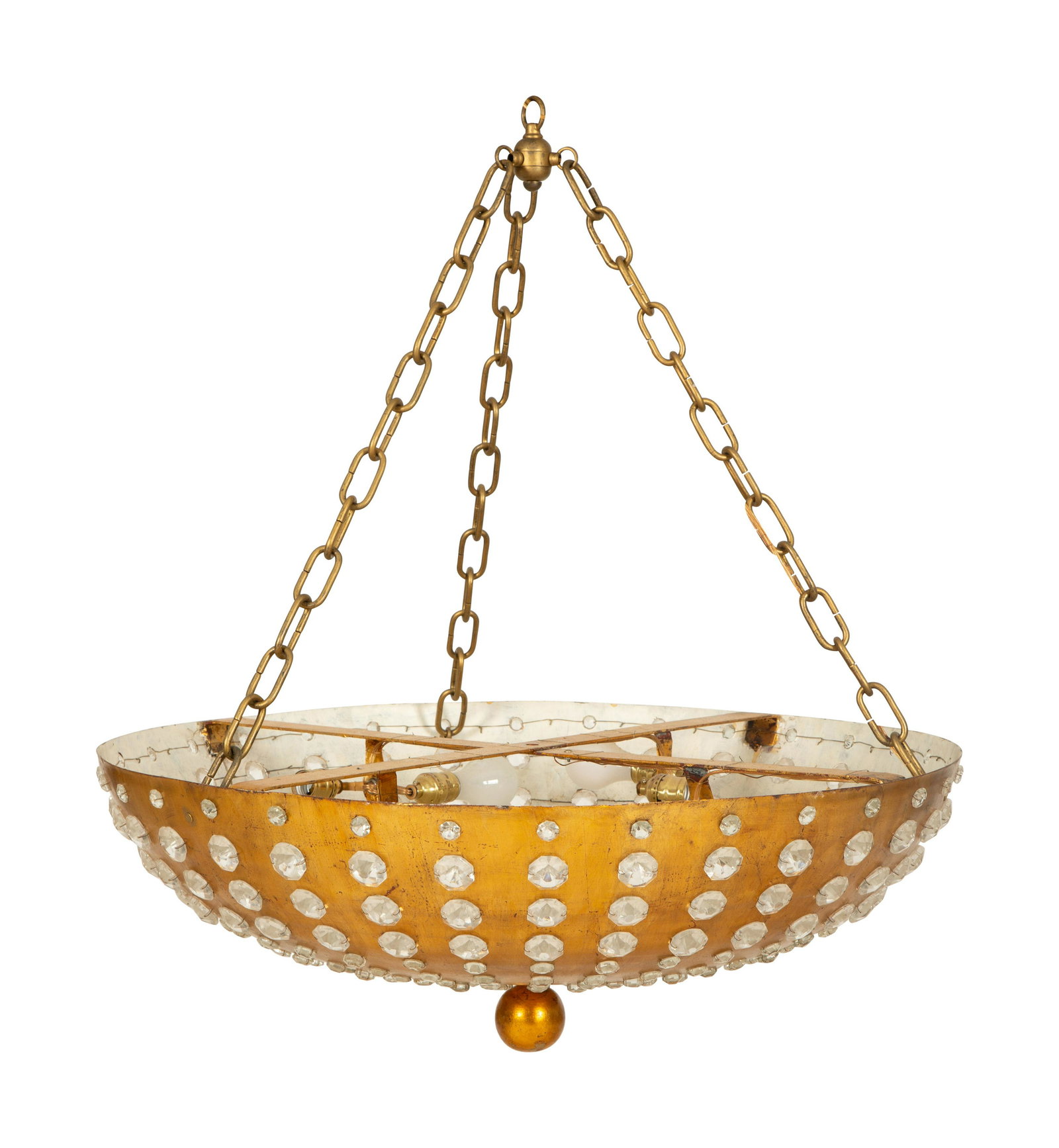 A Large French Gilt Metal and Cut Glass Bowl-Form Light Fixture (1 of 3)
