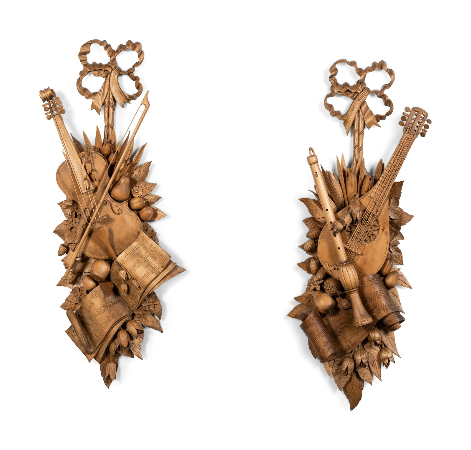 A Pair of Louis XV Style Carved Wood Musical Trophies: A Pair of Louis XV Style Carved Wood Musical Trophies 20th Century Height 40 inches. Property from a Prominent Kentucky Home and Family