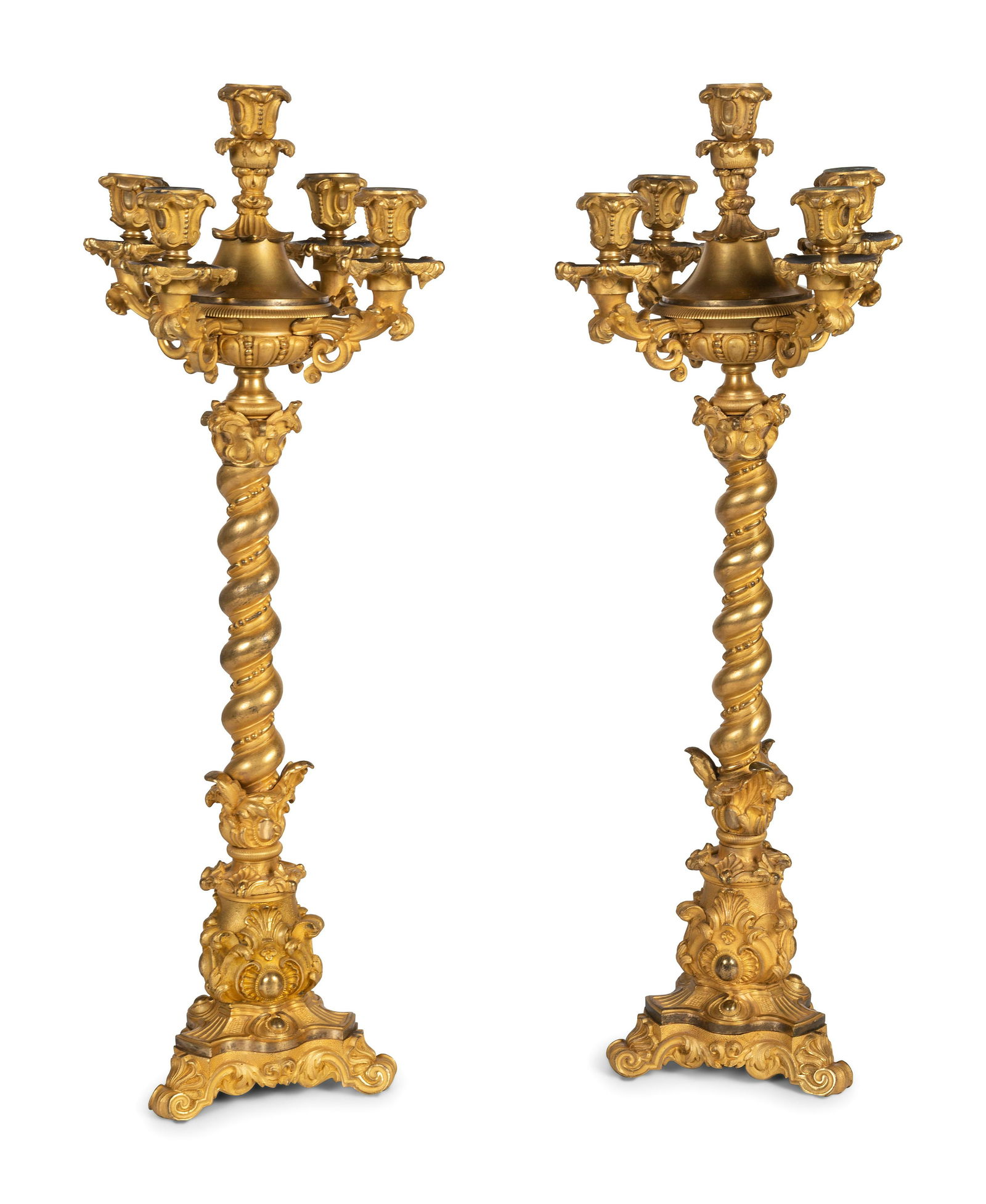 A Pair of French Baroque Style Gilt Bronze Five-Light Candelabra (1 of 3)