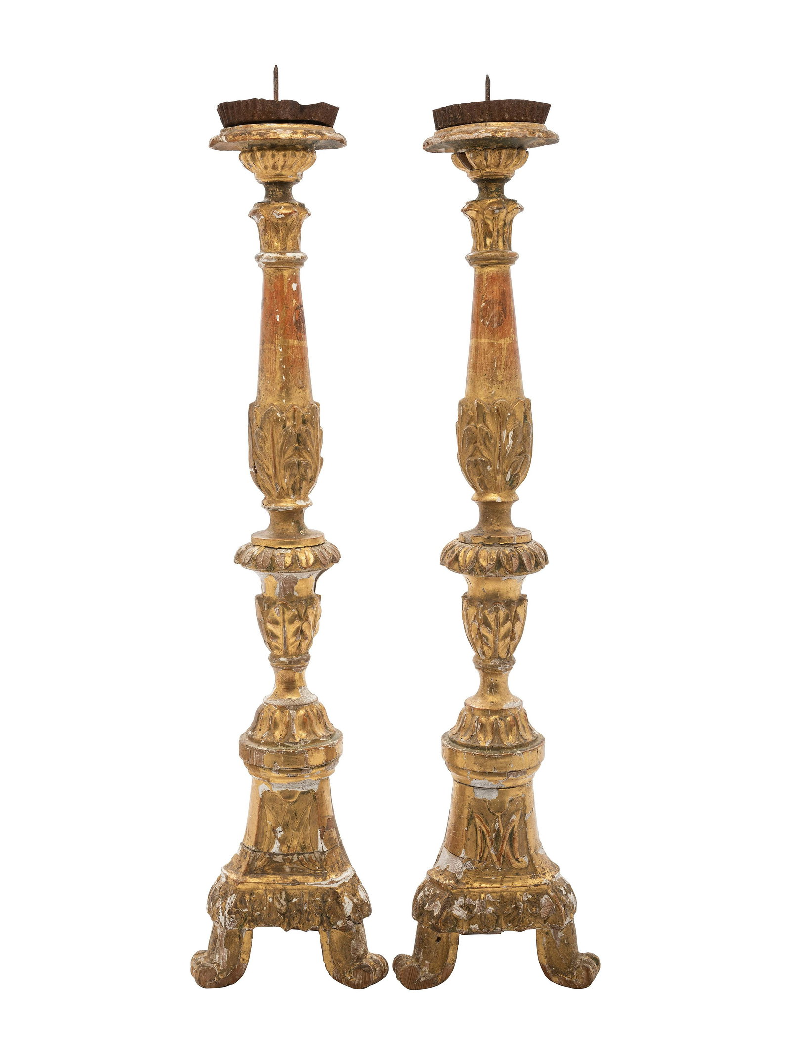 A Pair of Baroque Style Giltwood Candleholders: A Pair of Baroque Style Giltwood Candleholders Height of each 35 1/4 inches. Property from a Prominent Kentucky Home and Family