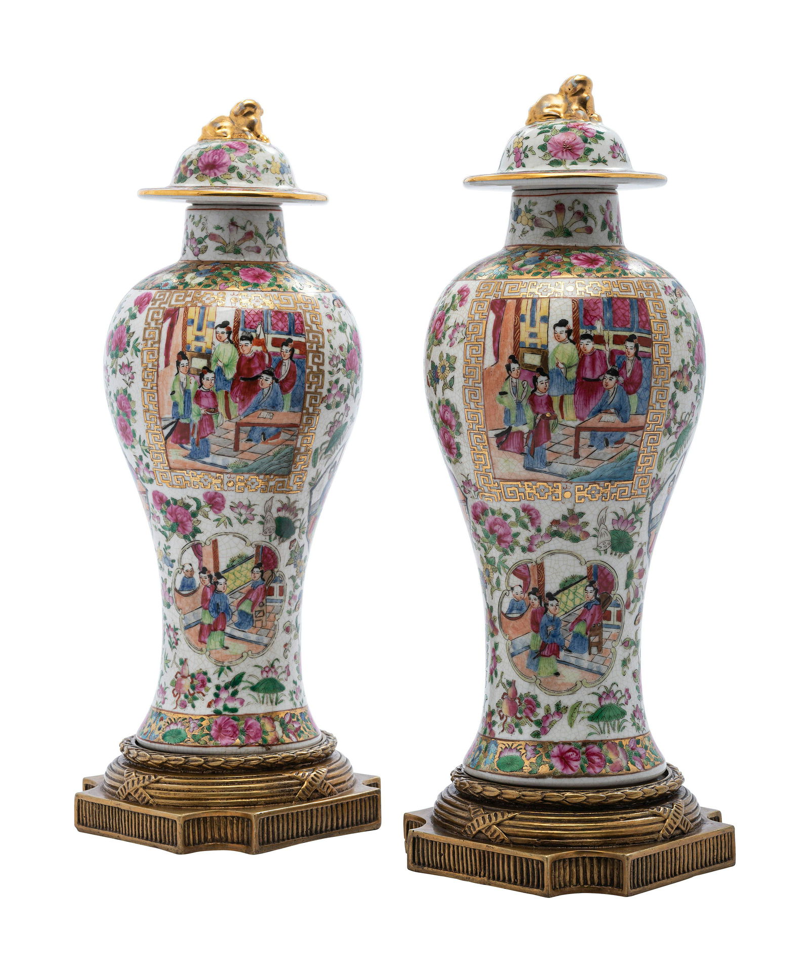 A Pair of Famille Rose Porcelain Gilt Metal Mounted Urns (1 of 4)