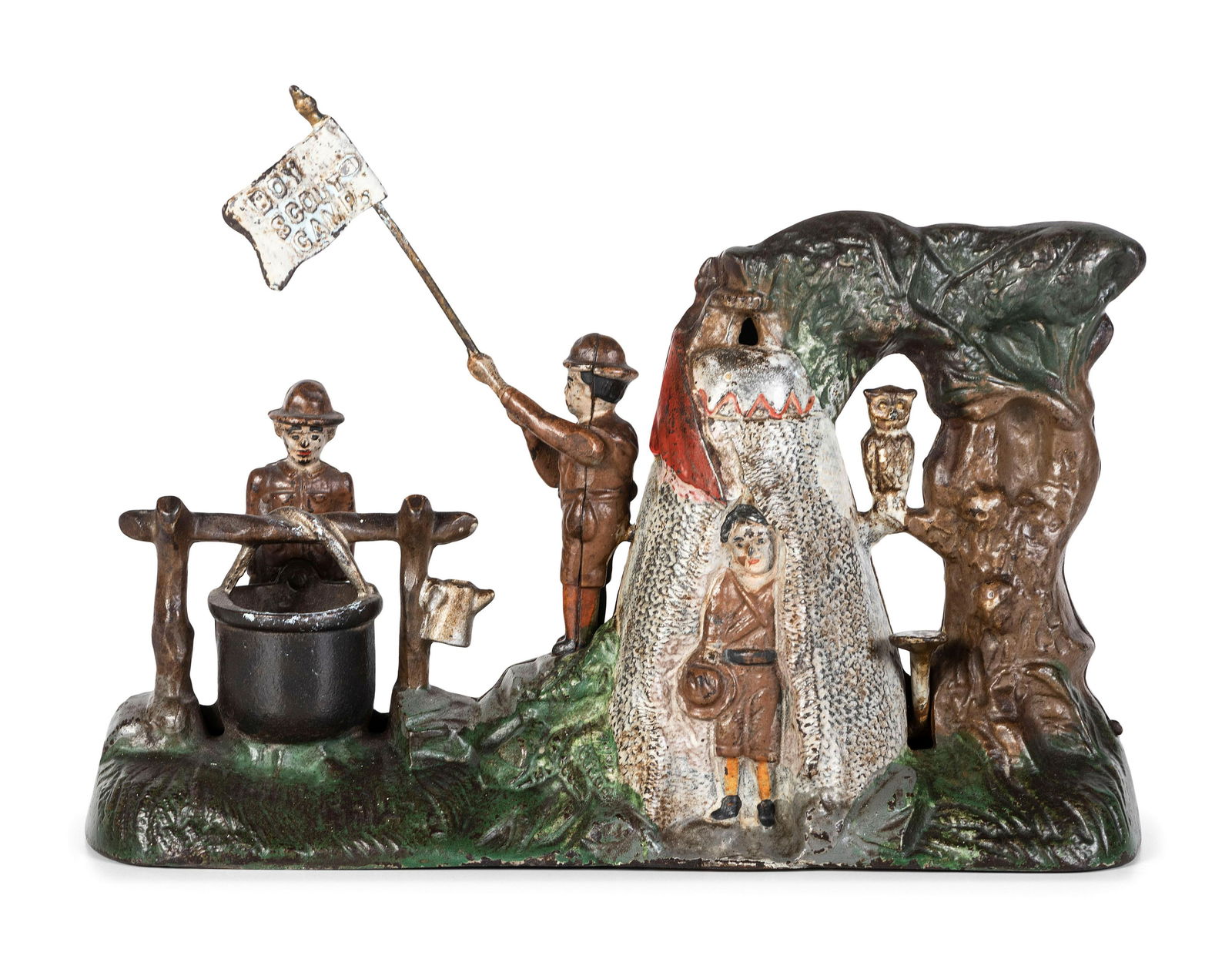 A J. and E. Stevens 'Boy Scout Camp' Cast Iron Mechanical Bank (1 of 5)