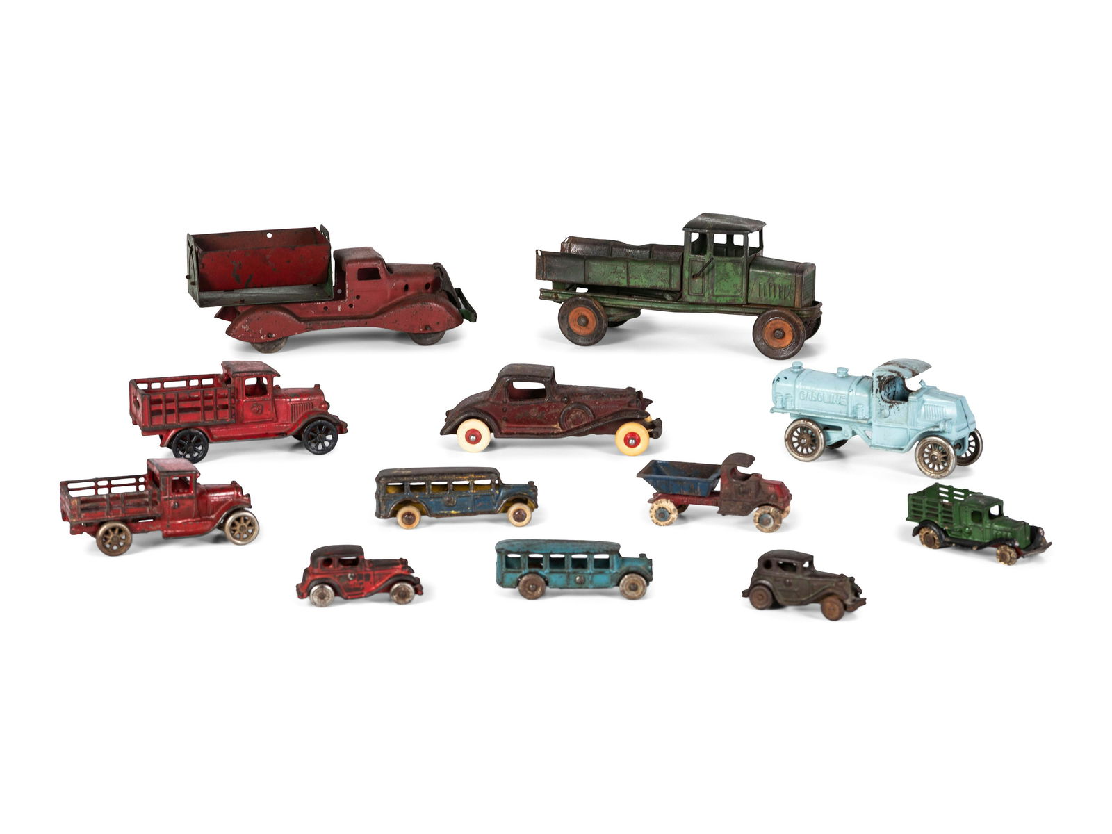 Twelve Painted Cast Iron Cars, Buses, and Trucks (1 of 5)