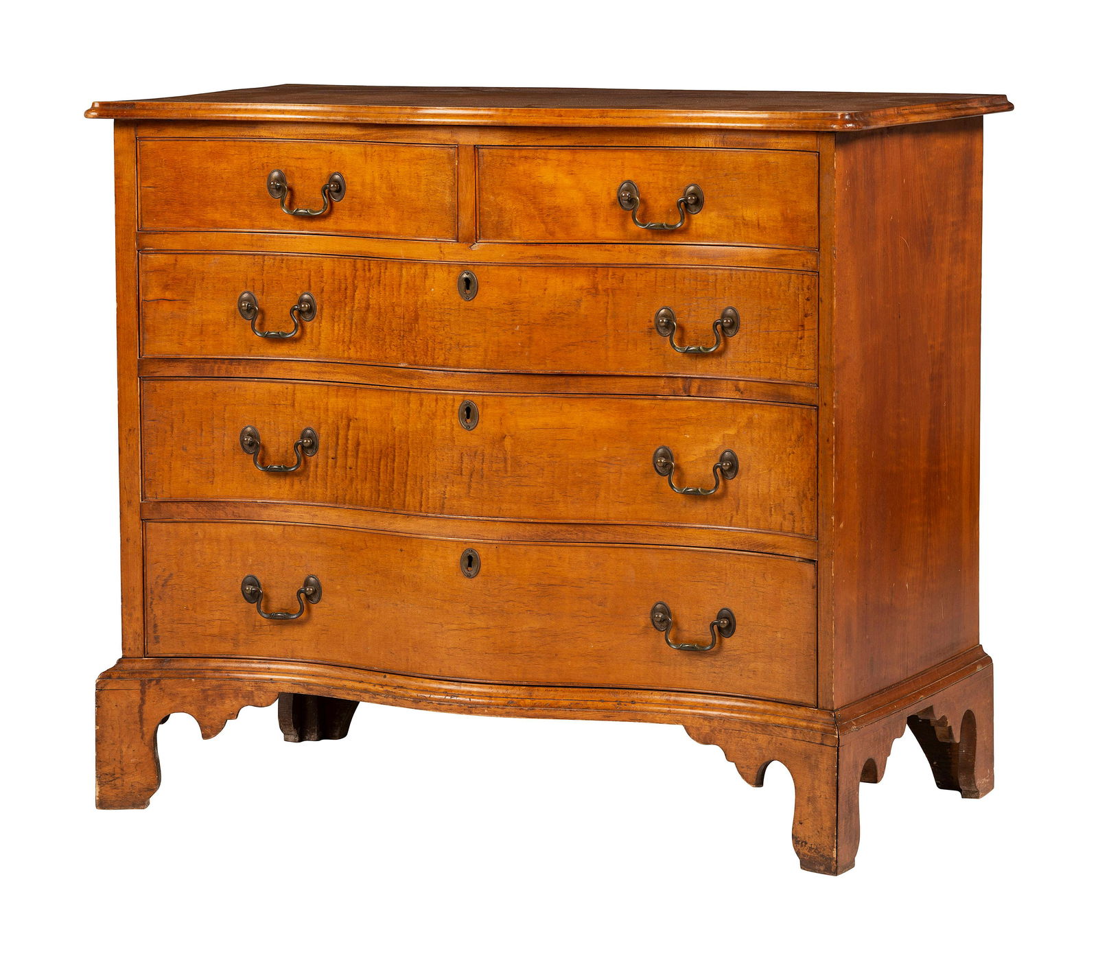 A Chippendale Style Tiger Maple Serpentine Chest of Drawers (1 of 5)