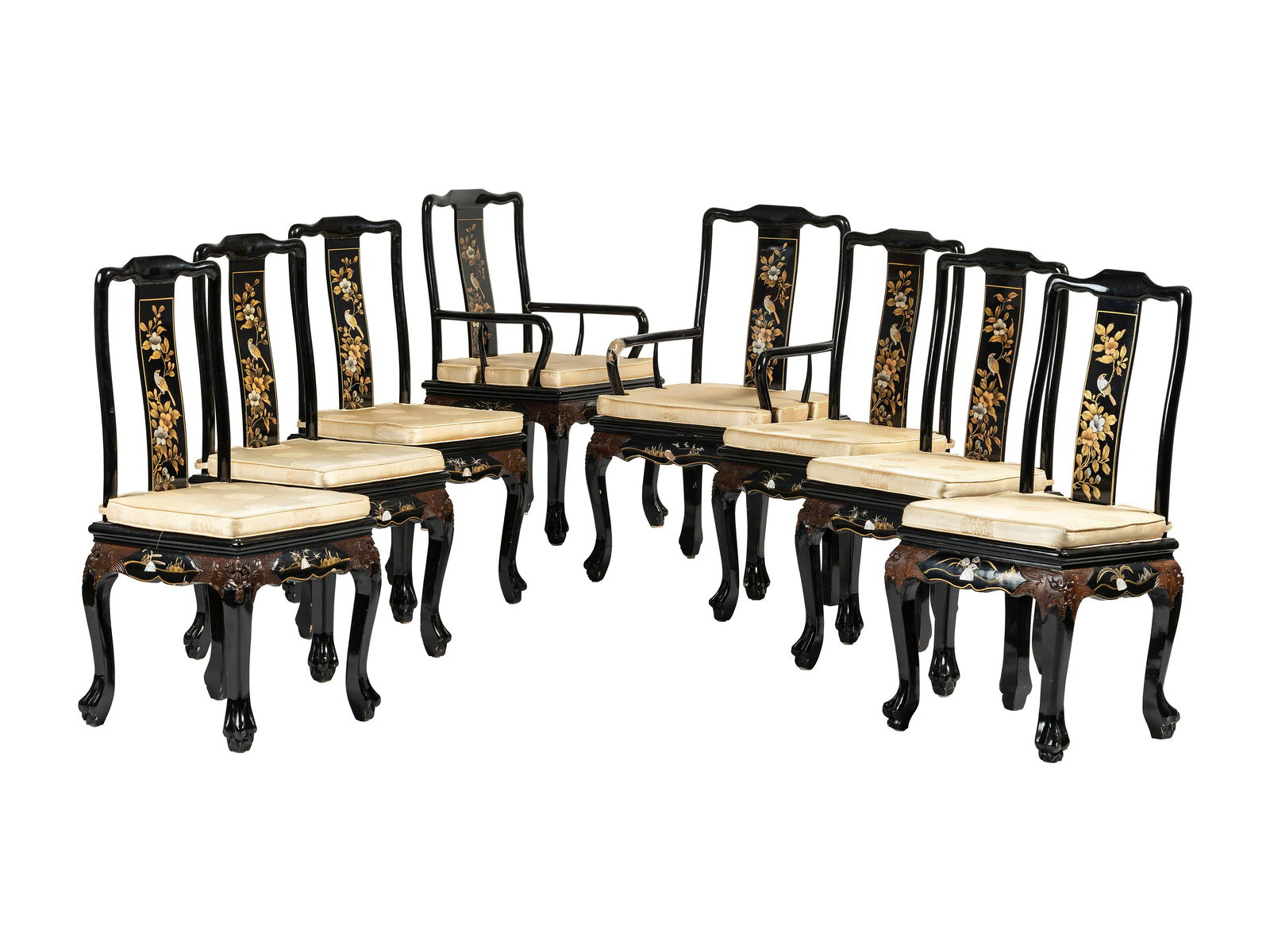 Eight Gilt and Black Lacquer Dining Chairs in the Chinese Taste (1 of 7)
