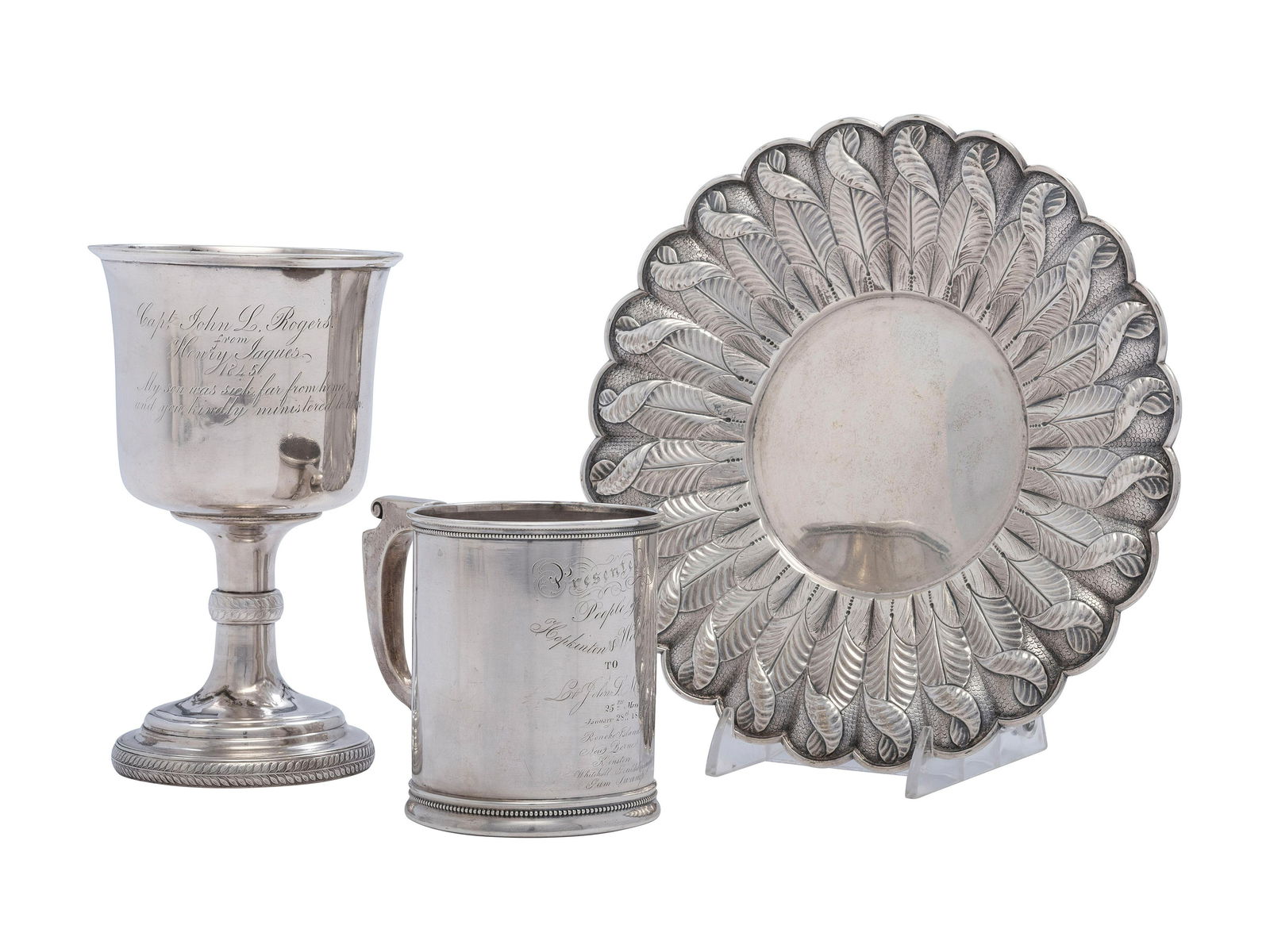 Three American Coin Silver Wares Including Two Military Presentation Cups (1 of 3)