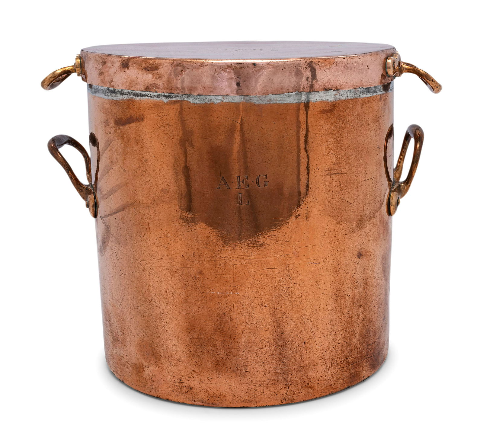 An English Copper Stock Pot with Cover and Brass Handles (1 of 4)
