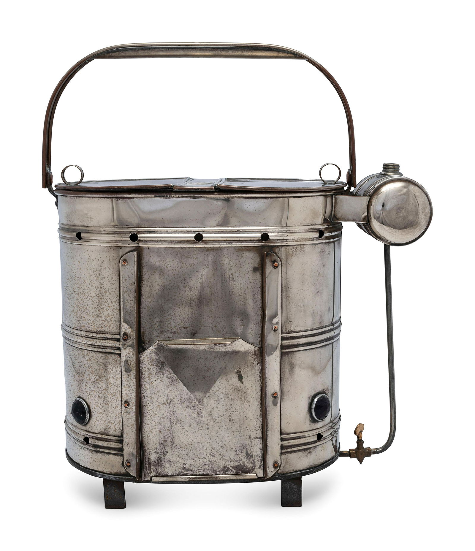 An American Nickel-Plated Copper Hotdog Vendor Steamer with Burner and Jewels (1 of 5)