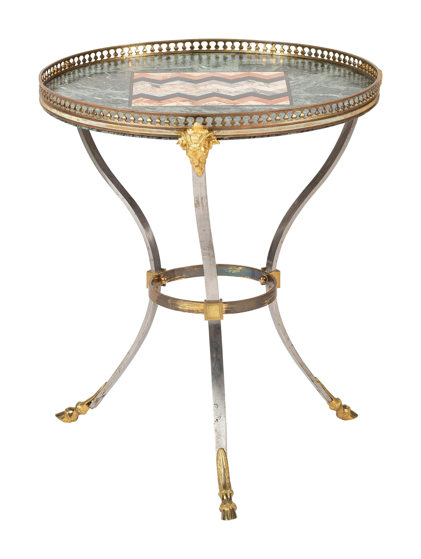 A Neoclassical Style Steel and Brass Marble-Top Gueridon (1 of 3)