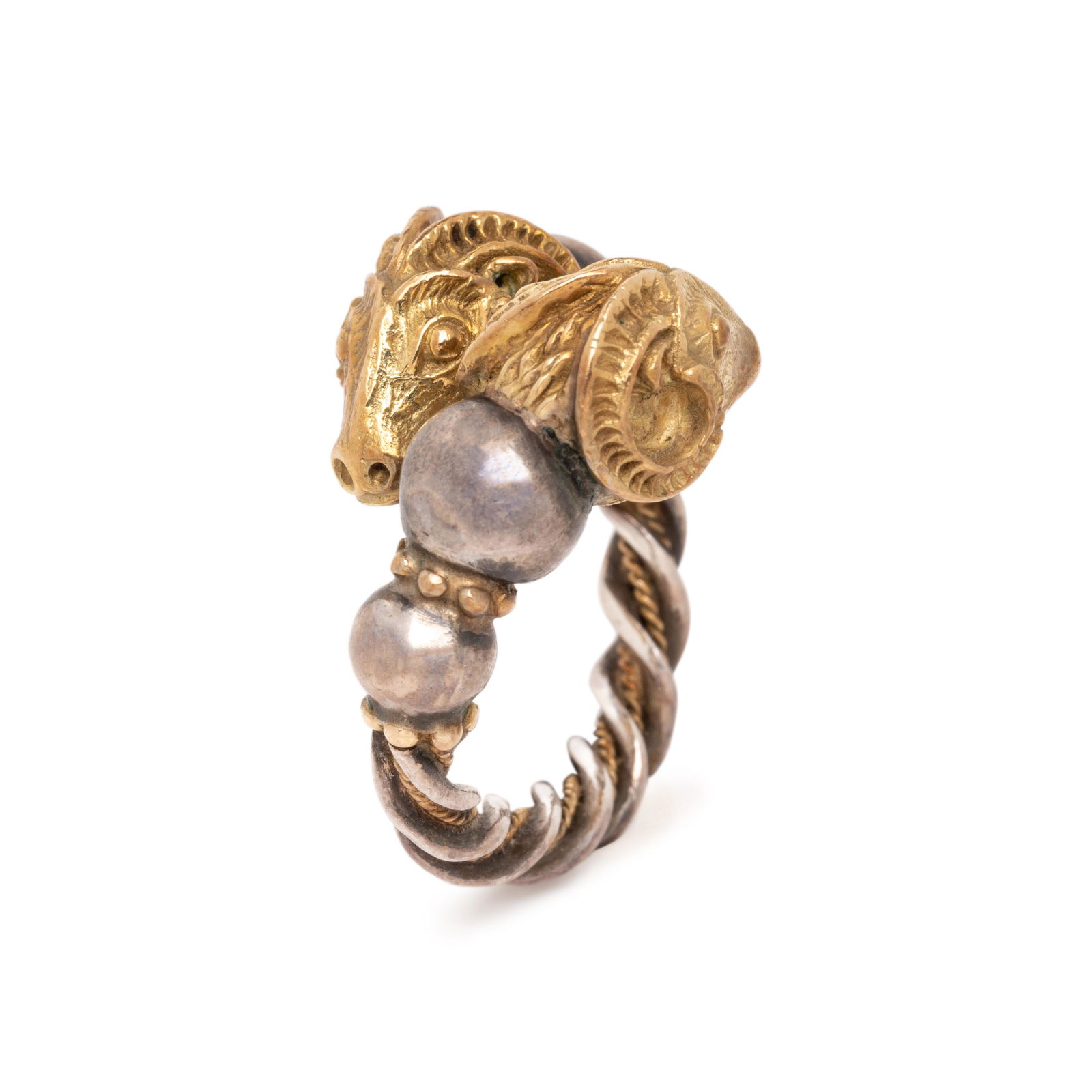 ZOLOTAS, SILVER AND YELLOW GOLD RAM'S HEAD RING (1 of 4)