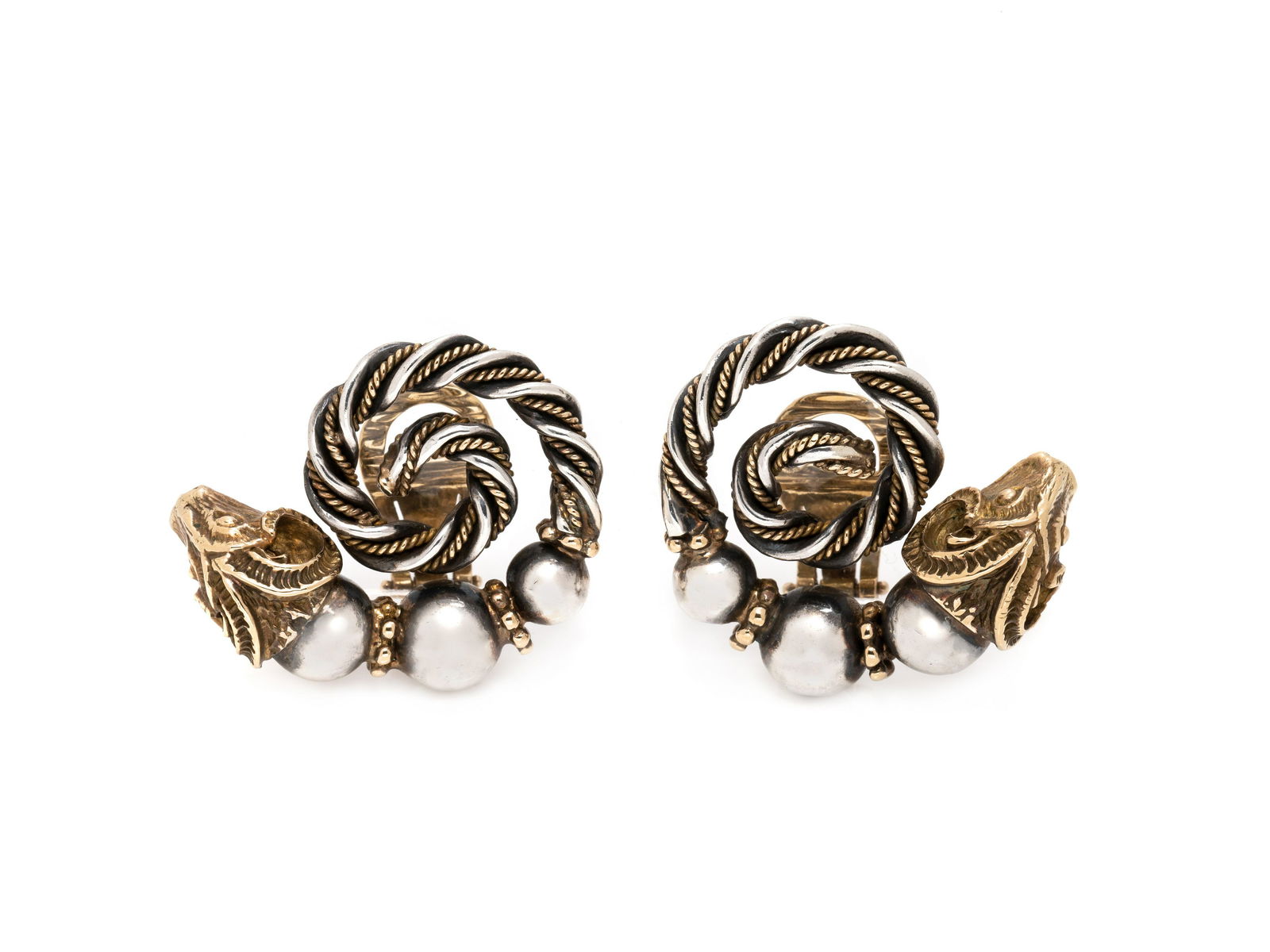 ZOLOTAS, SILVER AND YELLOW GOLD RAM'S HEAD EARCLIPS (1 of 2)