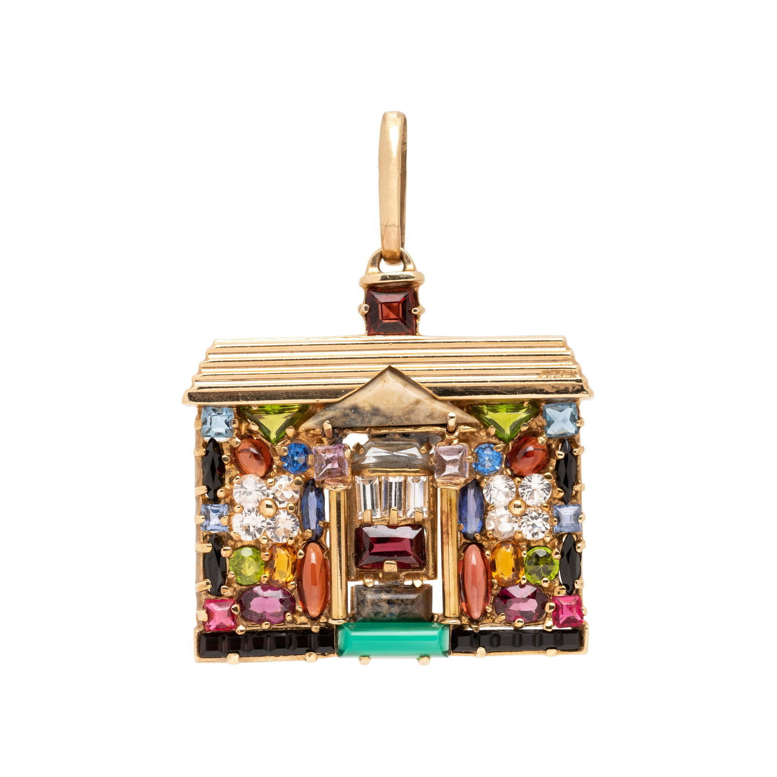 YELLOW GOLD AND MULTIGEM HOUSE PENDANT/BROOCH (1 of 2)