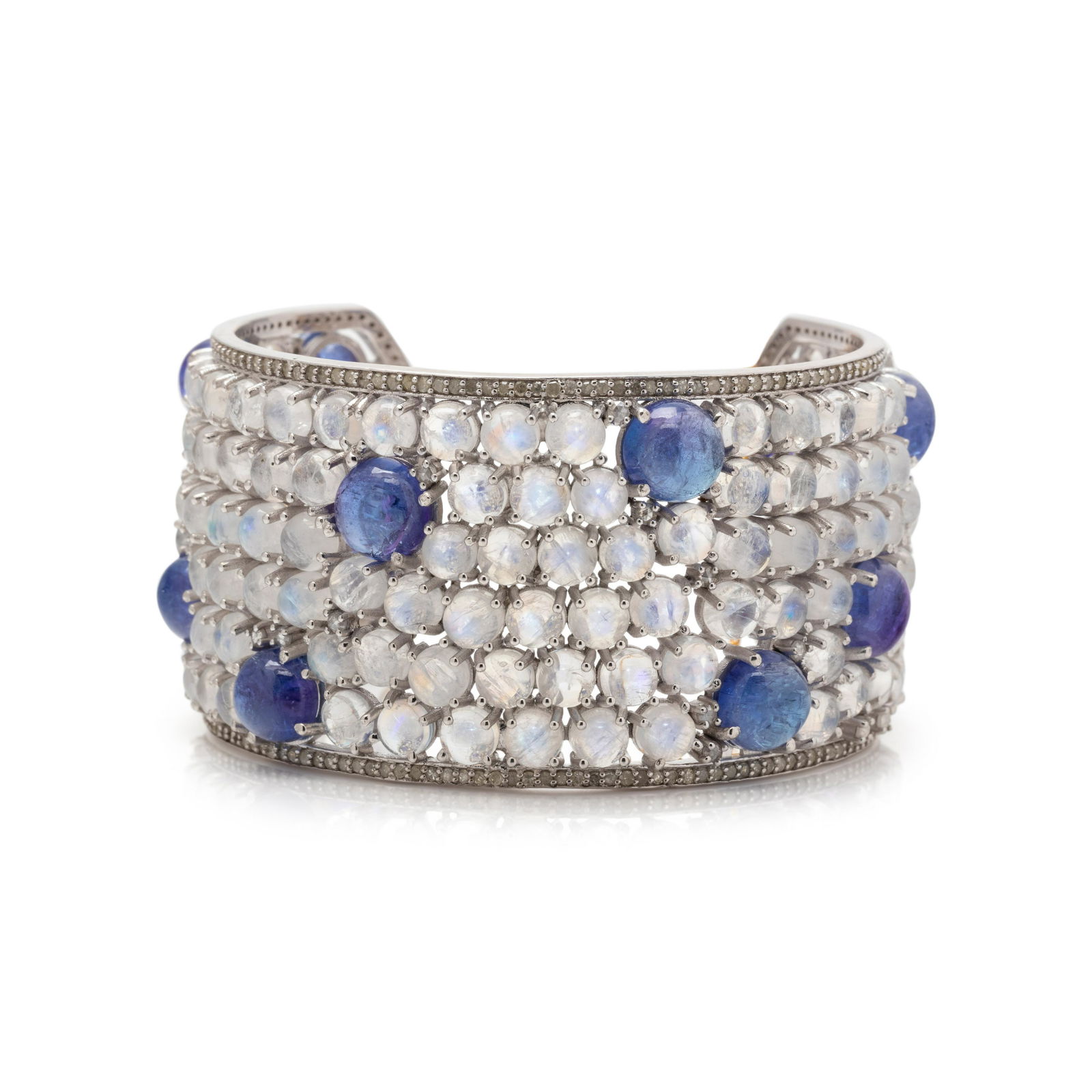 TANZANITE, MOONSTONE AND DIAMOND CUFF BRACELET (1 of 2)