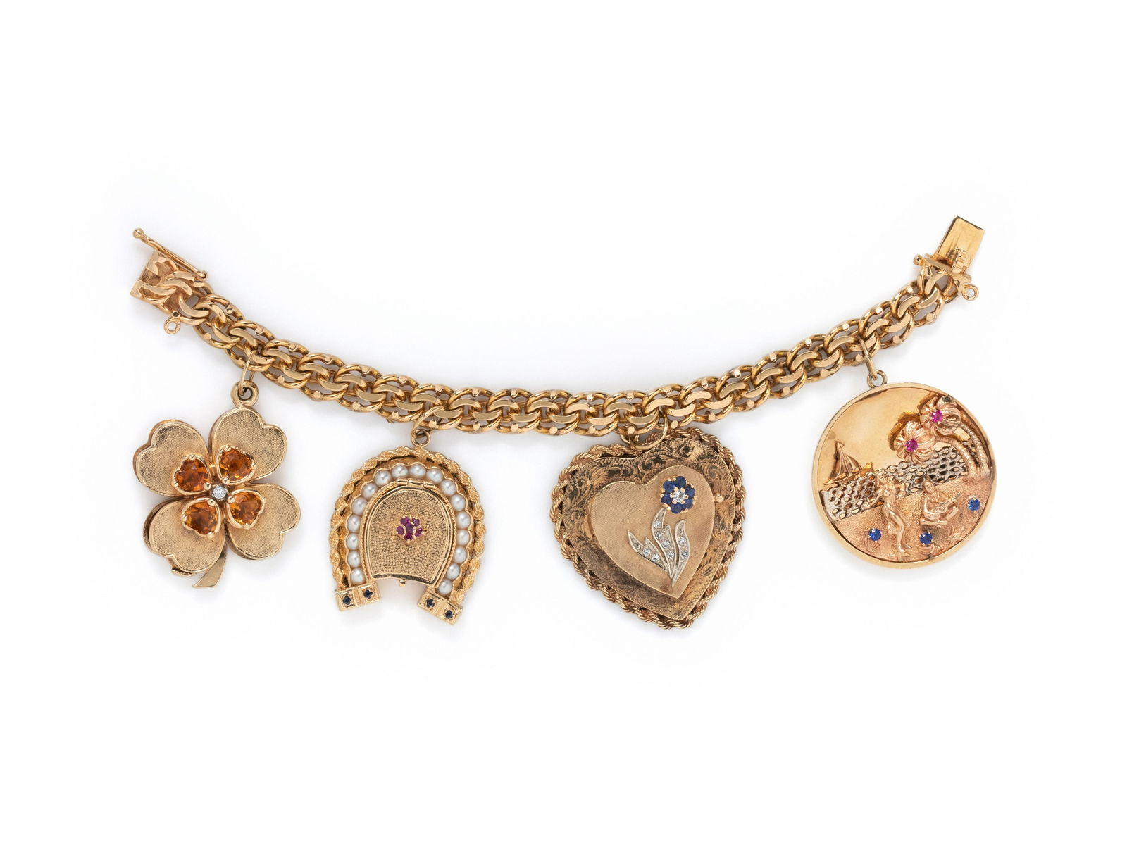 YELLOW GOLD AND GEMSTONE CHARM BRACELET (1 of 3)