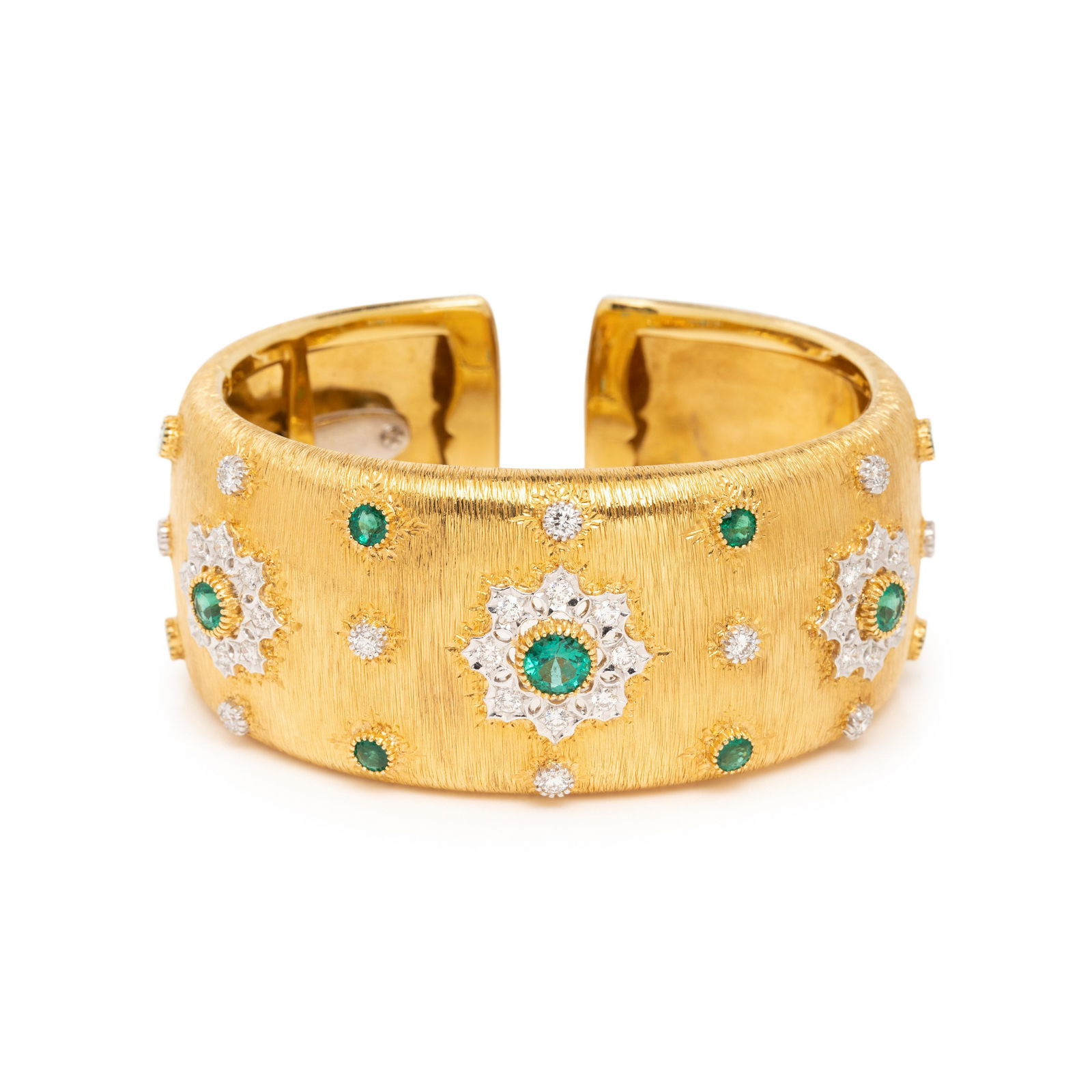 YELLOW GOLD, EMERALD AND DIAMOND CUFF BRACELET (1 of 2)